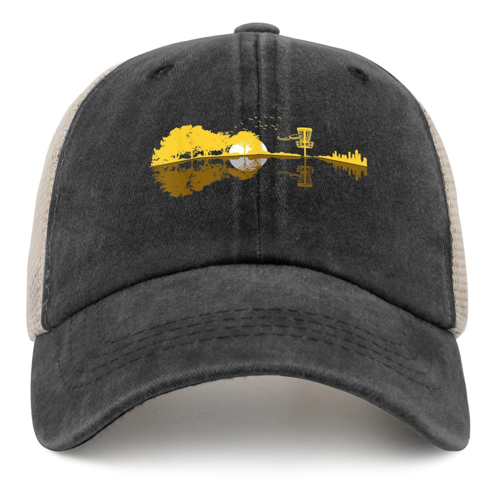 Funny Disc Golf Trucker Hat - Sunset Guitarist Design for Men - Perfect for Golfing, Fishing & Outdoor Activities - Great Gift for Dad & Golf Lovers