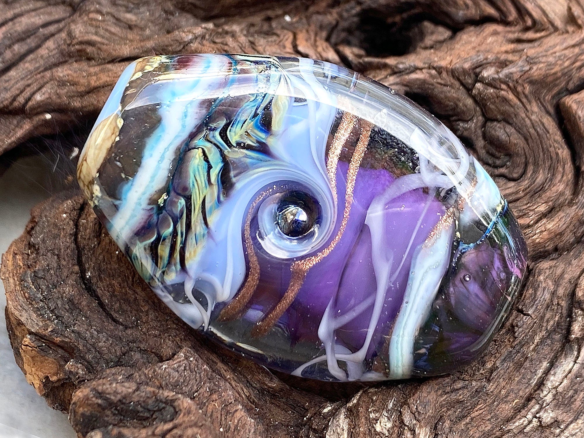 Purple & Periwinkle Blue Organic Lampwork Focal Bead SRA - Handmade Glass Bead for Jewelry Making, DIY Crafts & Beading Projects