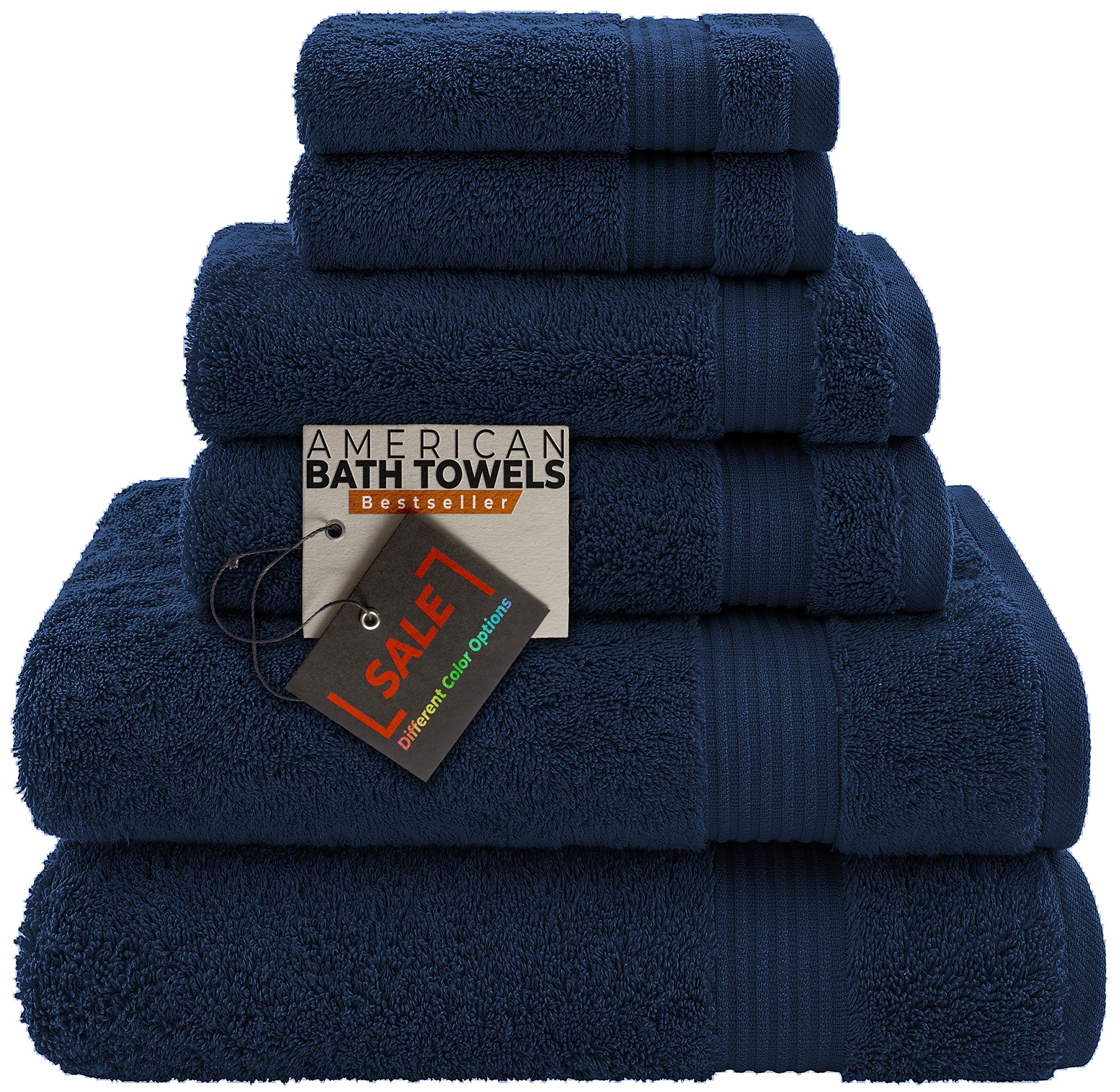 Premium 6-Piece Turkish Cotton Bath Towel Set - 100% Ultra Soft & Absorbent - 2 Bath Towels, 2 Hand Towels, 2 Washcloths - Navy Blue - Luxury Bathroom Essentials for Spa, Hotel & Home Use