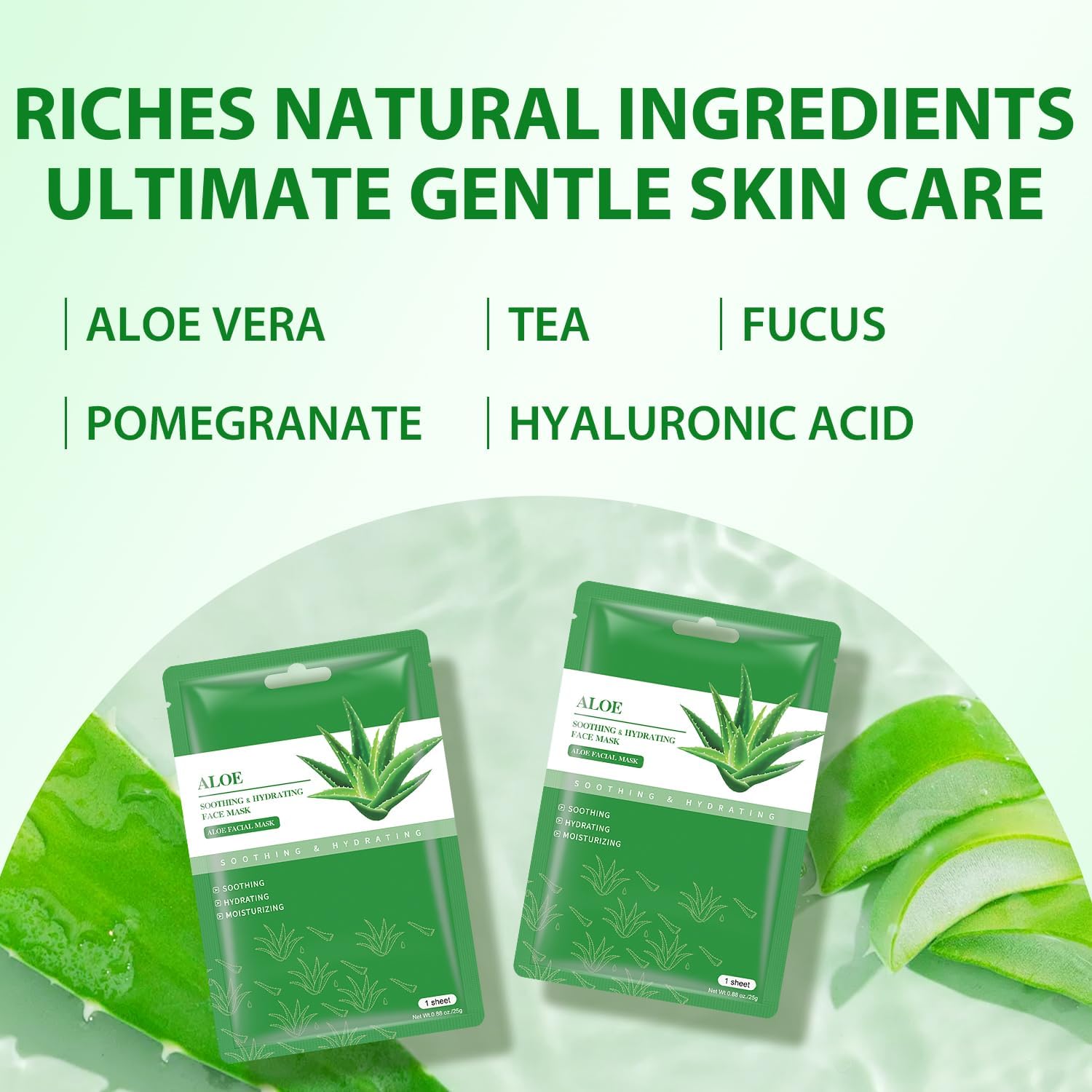 Aloe Vera Face Mask 10 Pack - Hydrating & Soothing for Dry, Oily, Sensitive Skin | Acne & Sun Care Relief