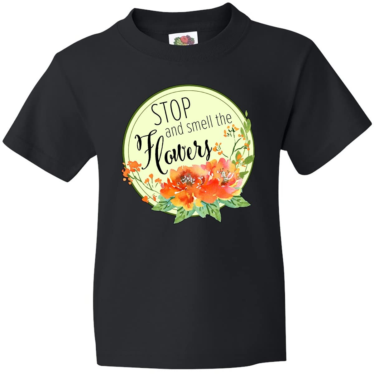 Inktastic Stop and Smell The Flowers Watercolor Youth T-Shirt - Cute Floral Graphic Tee for Girls, Soft Cotton Comfortable Kids Shirt - Perfect for School, Playdates & Outdoor Activities