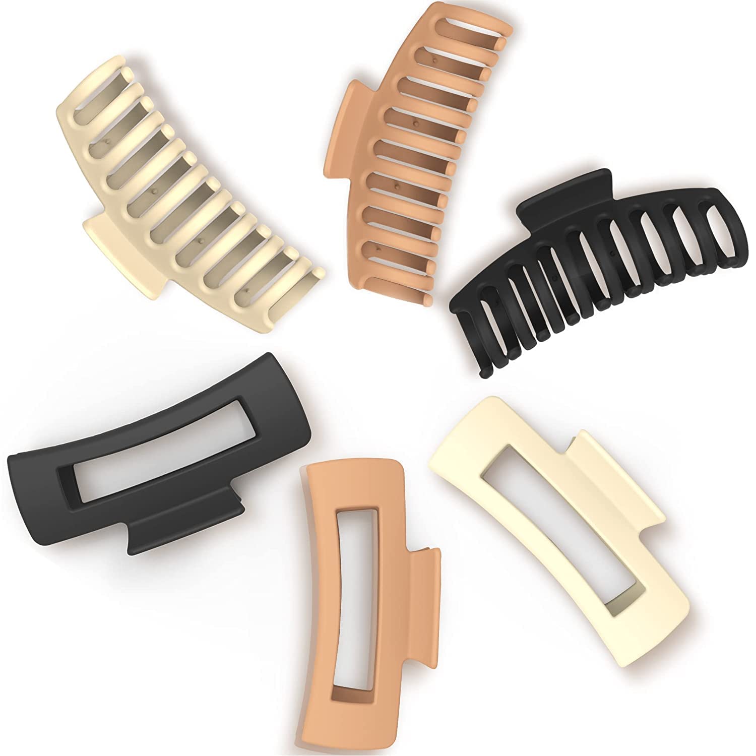 6 Pack Large Hair Clips for Women - Stronghold Hair Claw Clips for Thick Hair (2 Designs, 3 Colors, 4.3 Inch) - Perfect for Girls & Women Hair Styling Accessories - Great for Daily Use, Work, Parties & Special Occasions