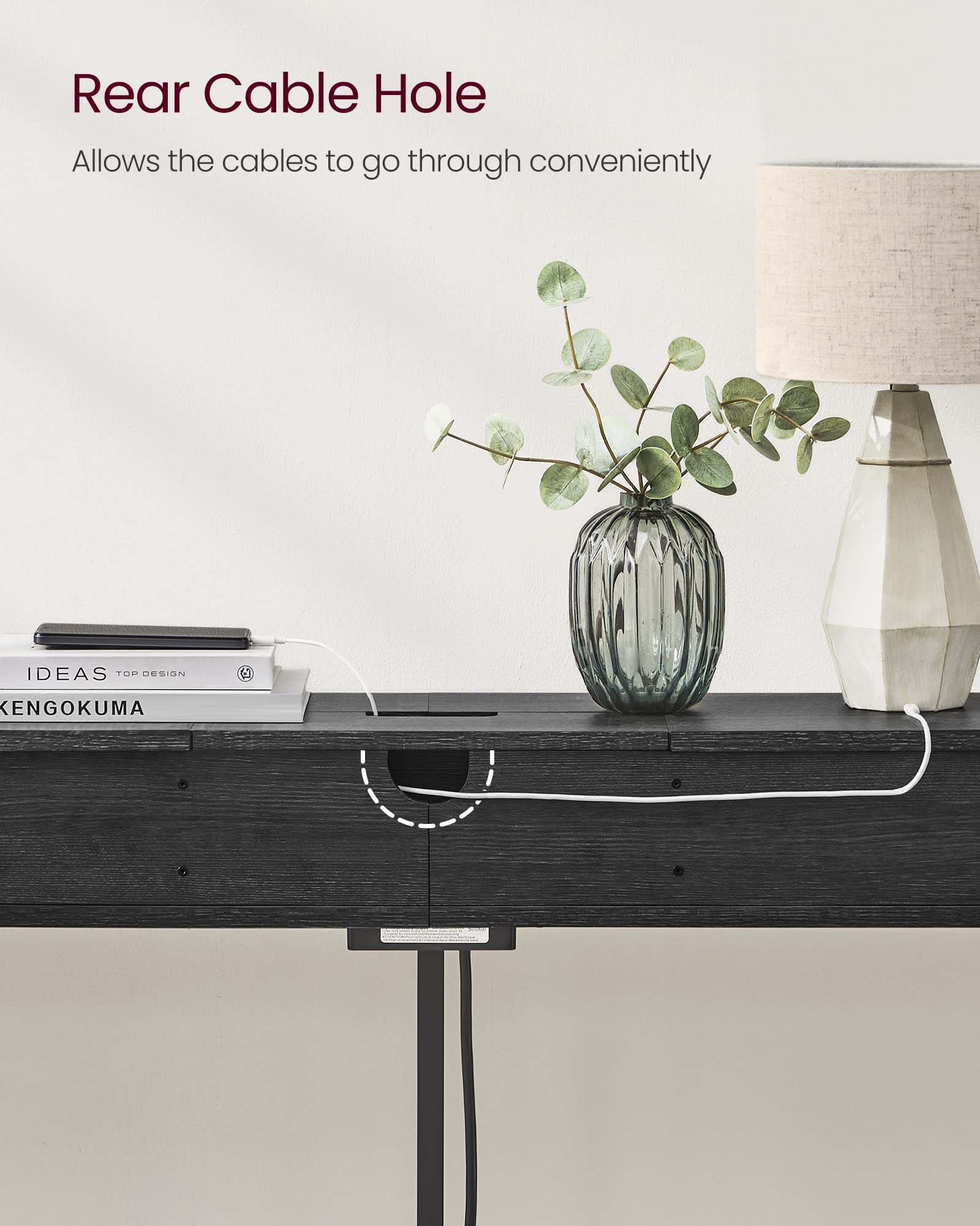VASAGLE 70.9-Inch Modern Console Table with Built-in USB Outlet & 2 Shelves - Slim Sofa Table with Charging Station, Narrow Entryway Table for Hallway, Living Room - Charcoal Gray & Black ULNT118B22 | Perfect for Small Spaces, Behind Couch, Apartment Decor & Home Office Organization
