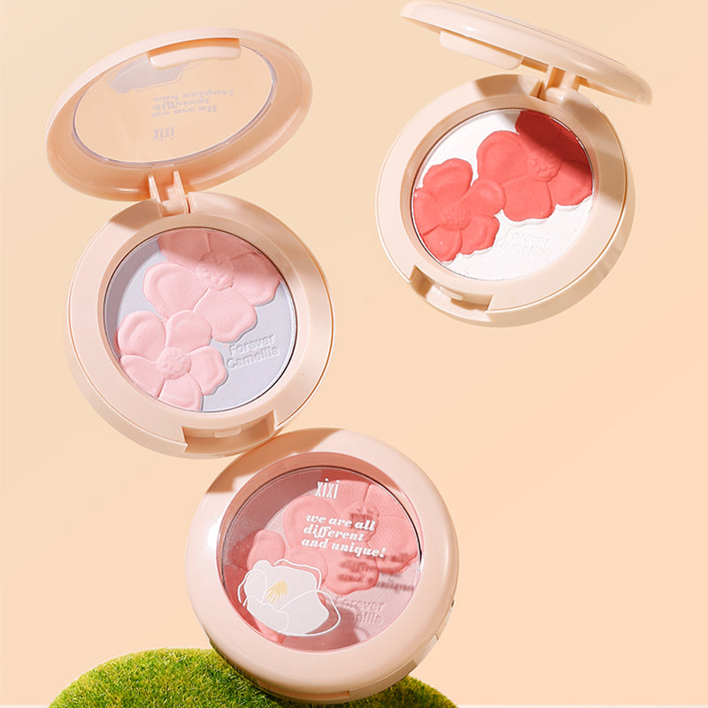 Xixi Dual Tone Embossed Floral Blush Makeup - Natural Pink & Peach Blush Palette for Cheeks, Face Contouring - Perfect for Everyday Wear, Date Night & Special Occasions