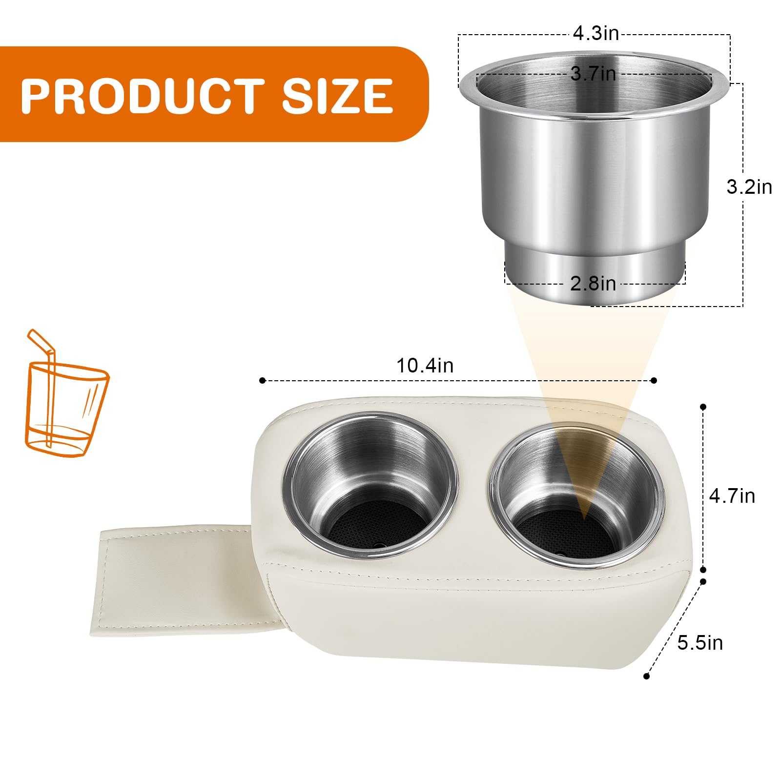 Layhit Stainless Steel Double Cup Holder for Car Boat RV Yacht - White | Durable Drink Holder for Seats, Perfect for Road Trips, Boating & Outdoor Adventures