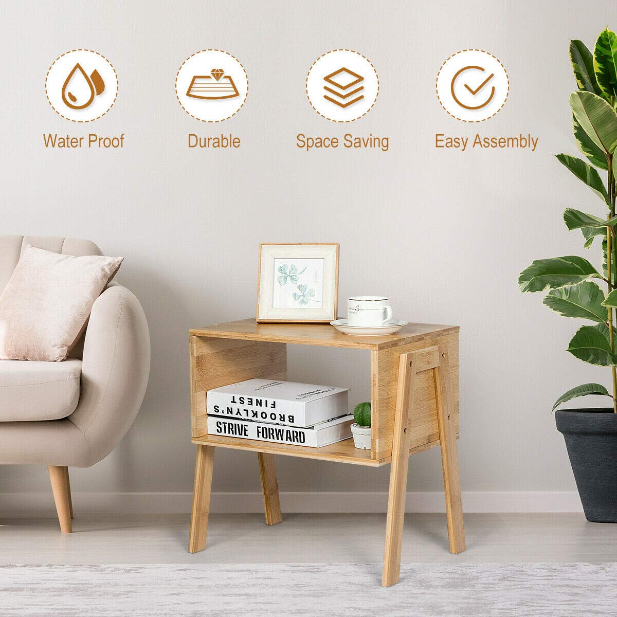 Elegant Bamboo Nightstand with Storage Shelf - Stackable Sofa Table & Bedside Table for Living Room, Bedroom, Reception Room - Set of 2 - Perfect for Small Spaces & Apartment Decor