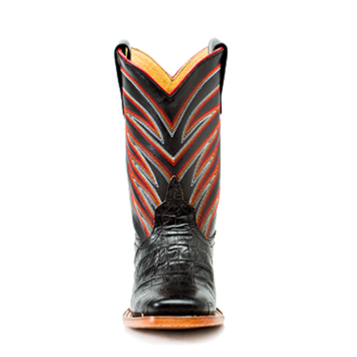 Anderson Bean Kids Black Caiman Print Square Toe Boots - Genuine Leather Western Boots for Boys & Girls - Comfortable Cowboy Boots for School, Rodeo & Outdoor Activities