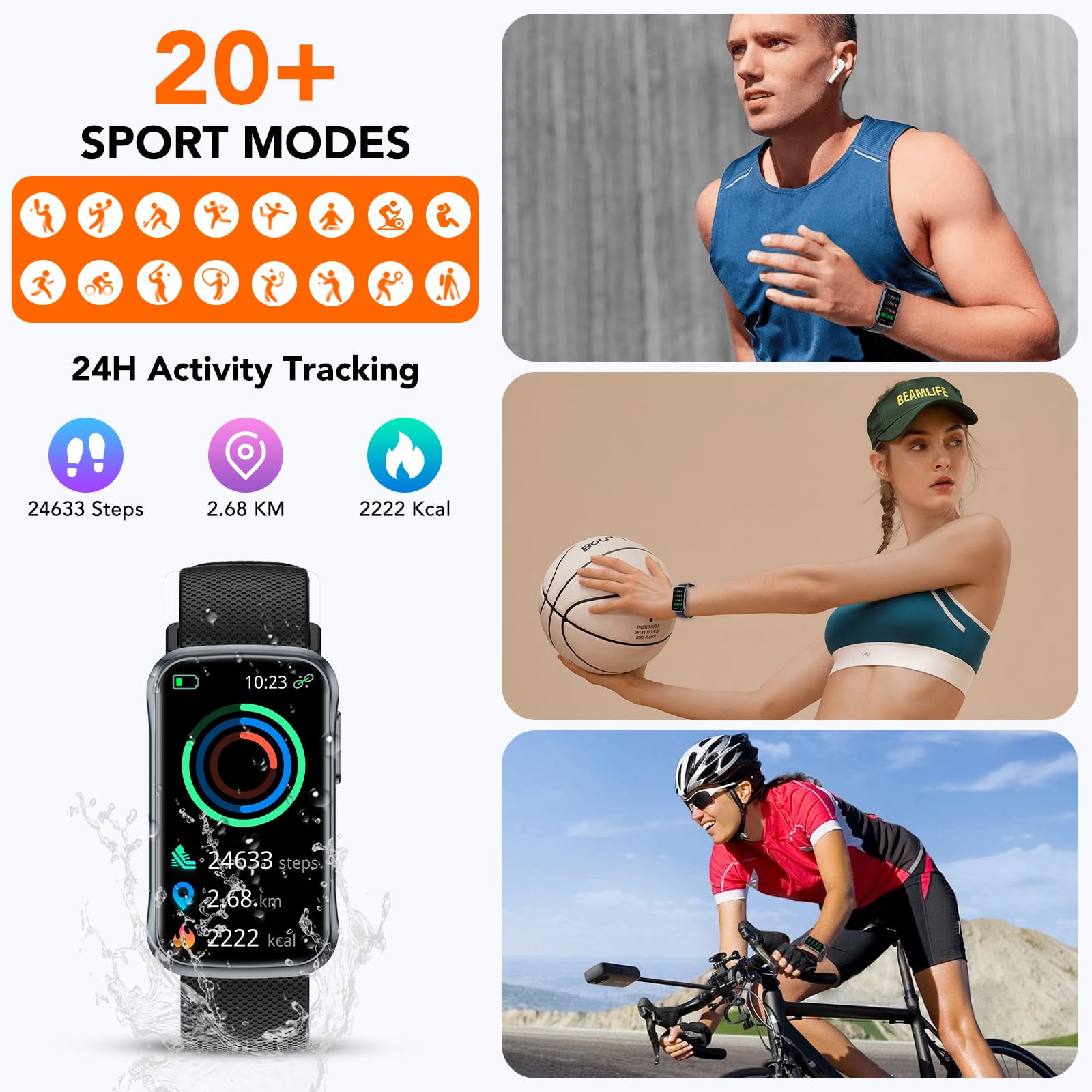 Best Fitness Tracker Watch for Women & Men - 24/7 Heart Rate & Sleep Monitor, 20+ Sports Modes, IP68 Waterproof Smartwatch Compatible with Android/iOS - Perfect for Running, Swimming & Daily Activity Tracking