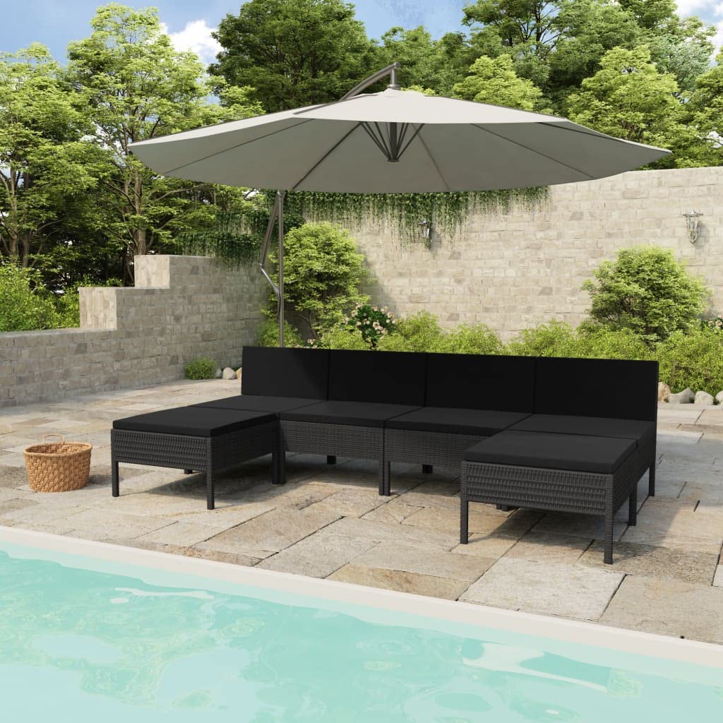 6-Piece Outdoor Patio Furniture Set - YUUIKLLE Rattan Wicker Garden Lounge Set with Cushions, Black Poly Rattan Conversation Sofa for Backyard, Porch, Balcony, Lawn - Perfect for Relaxing & Entertaining Guests