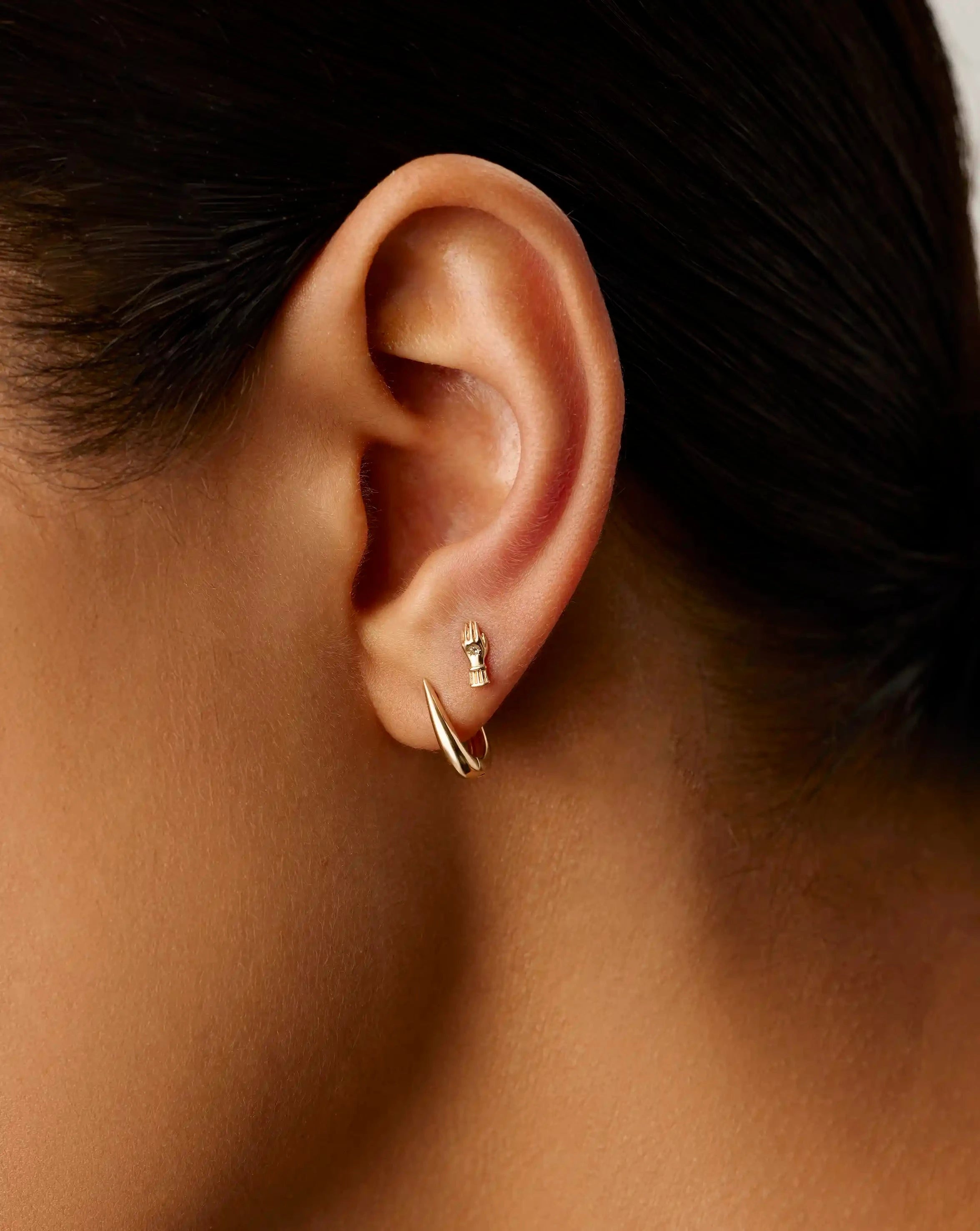 Fine Harris Reed Hand Single Stud Earring | 14k Solid Gold Diamond Stud Earrings for Women - Perfect for Everyday Wear, Gift Giving & Special Occasions