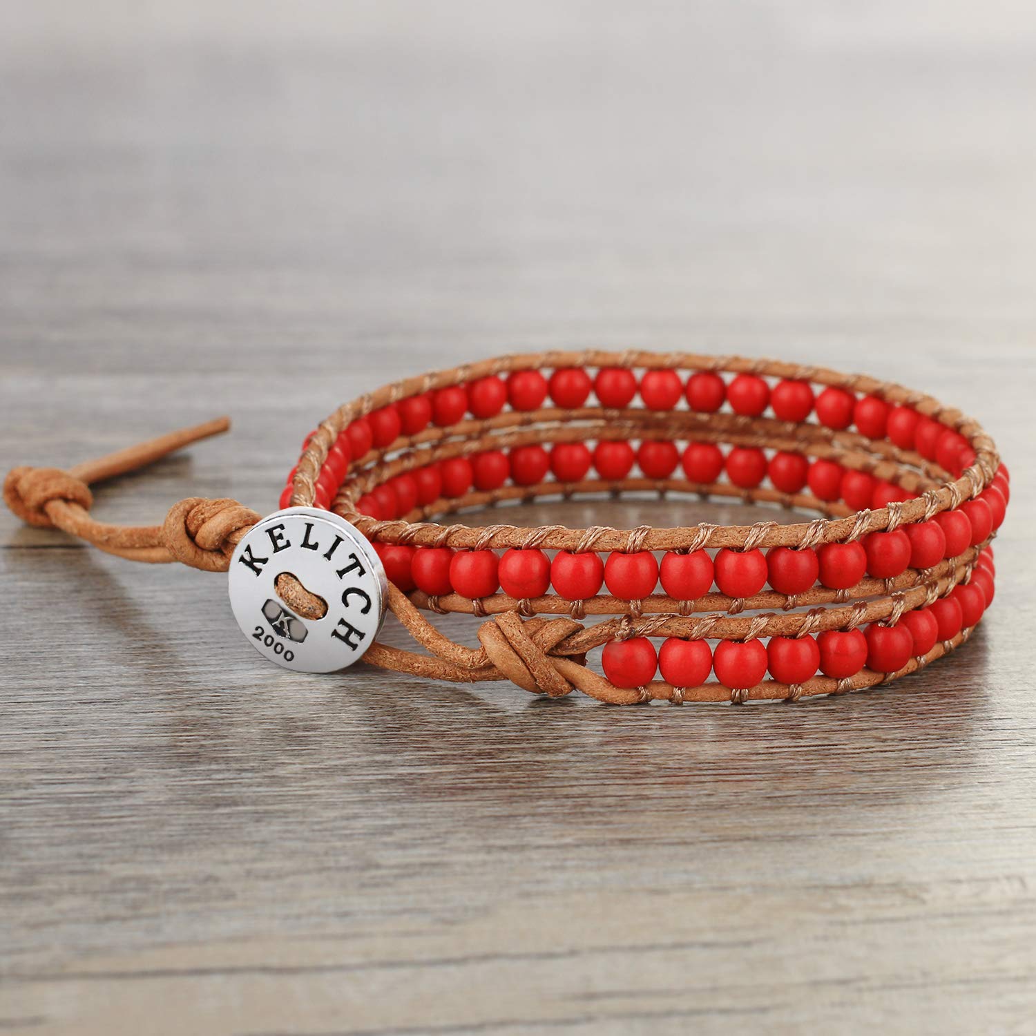 KELITCH Double Wrap Bracelet for Women - Hand-Braided Turquoise Beads Boho Leather Bracelet Bangle - Perfect for Casual Wear, Festivals & Boho Fashion Accessories