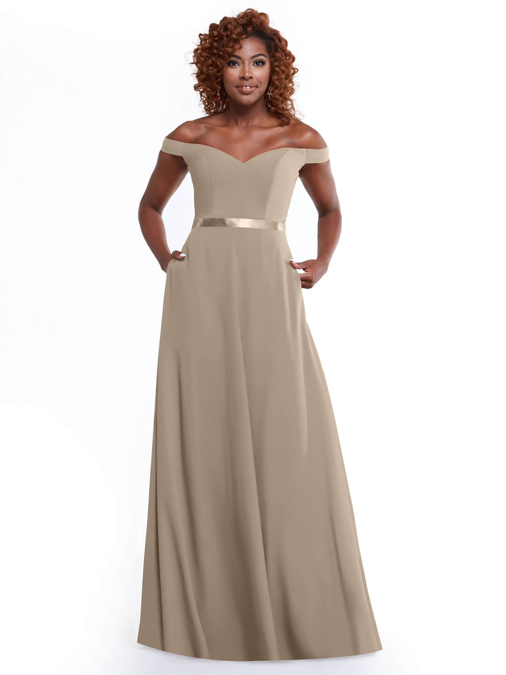Off Shoulder A-Line Chiffon Bridesmaid Dress with Sash - Elegant & Flowy for Weddings, Parties & Special Occasions