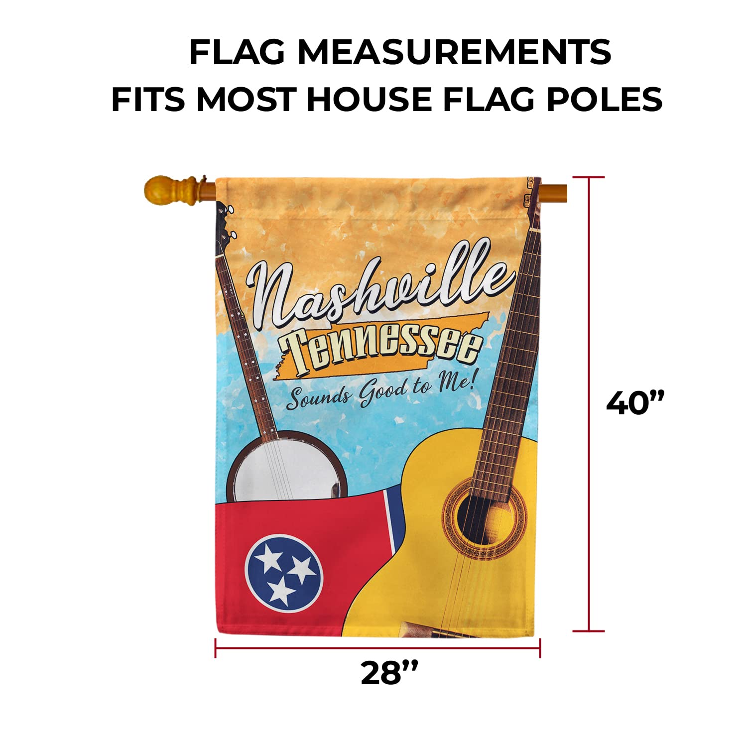 Double-Sided Nashville Tennessee House Flag 28x40 Inches - Outdoor Yard Decorative TN State Flag, Hometown Pride Banner, USA-Made - Perfect for Porch Decor, Game Day & City Pride Gifts