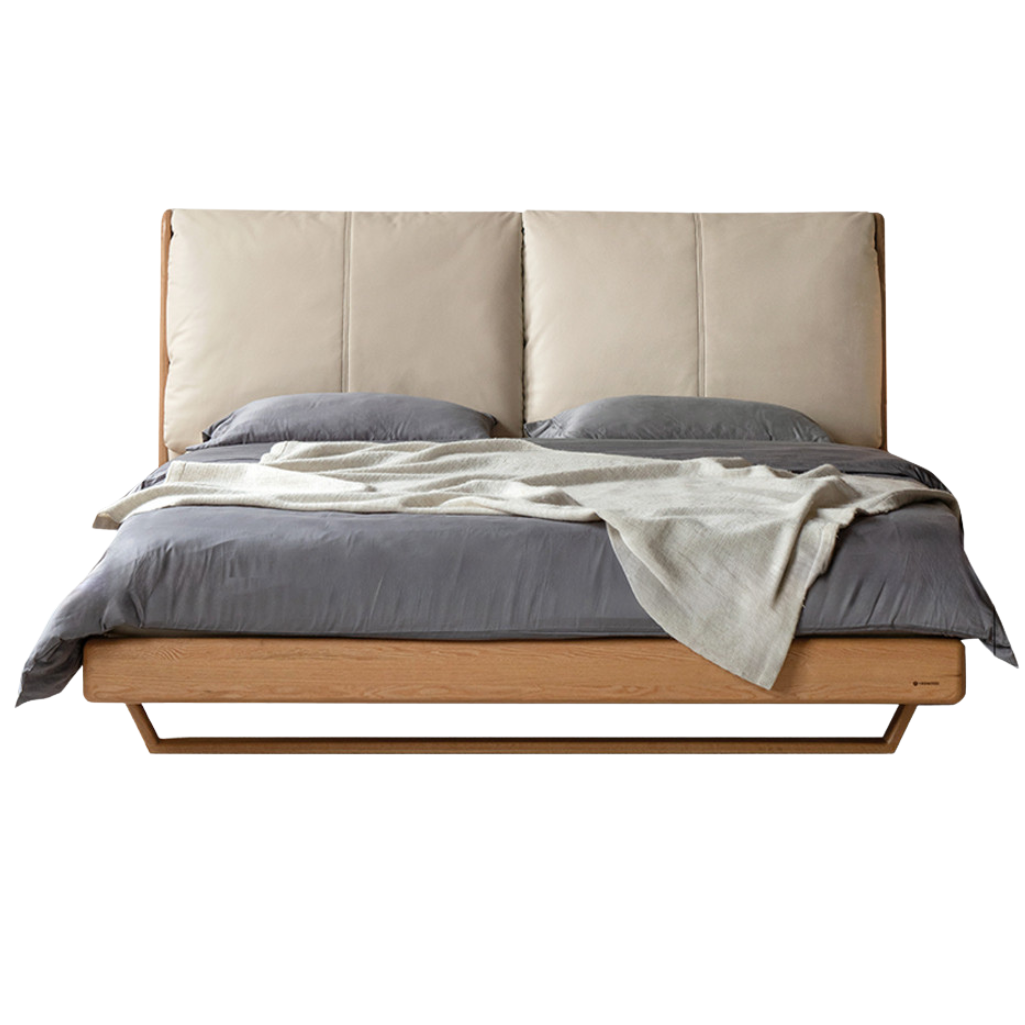 Natural Wood Color Oak genuine leather Coconut milk white soft bed