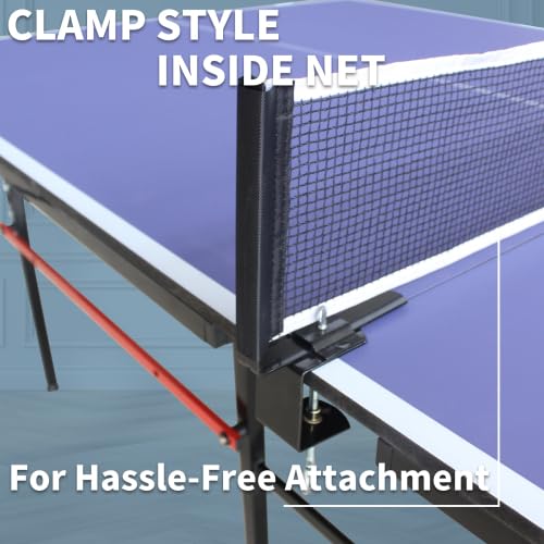 Regulation Size Folding Ping Pong Table with 2 Paddles & 3 Balls | Portable Indoor/Outdoor Table Tennis Set with Net & Wheels | Perfect for Home, Office, Backyard & Game Room (Blue)