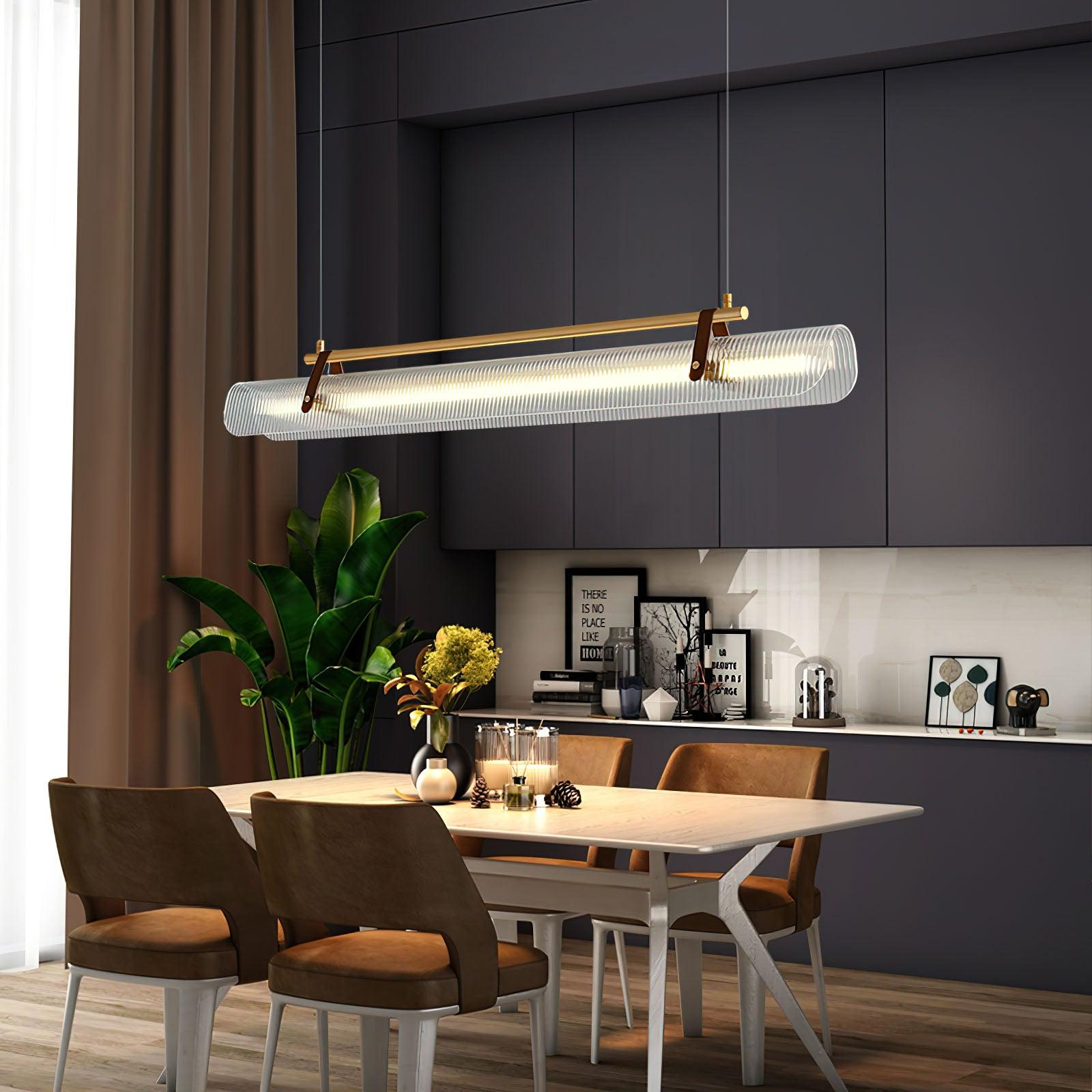 Modern Acrylic Linear Chandelier - Sleek Contemporary LED Pendant Light for Dining Room, Kitchen Island & Living Room Decor