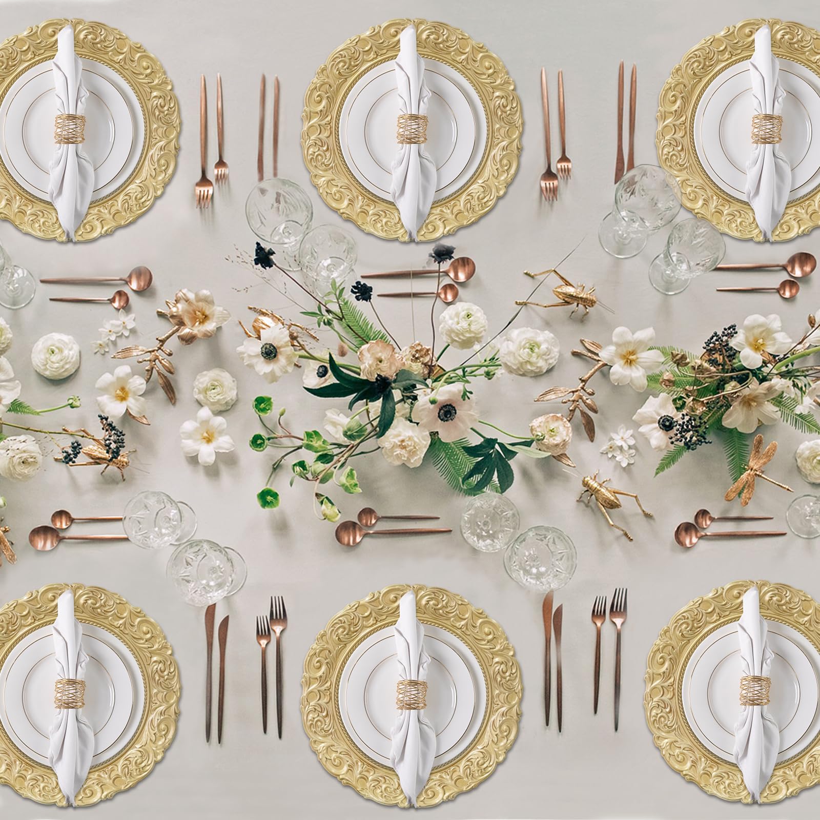 MAONAME Gold Mirror Chargers - Set of 6 Round 13-Inch Plastic Dinner Plate Chargers for Elegant Table Settings, Weddings & Party Decor