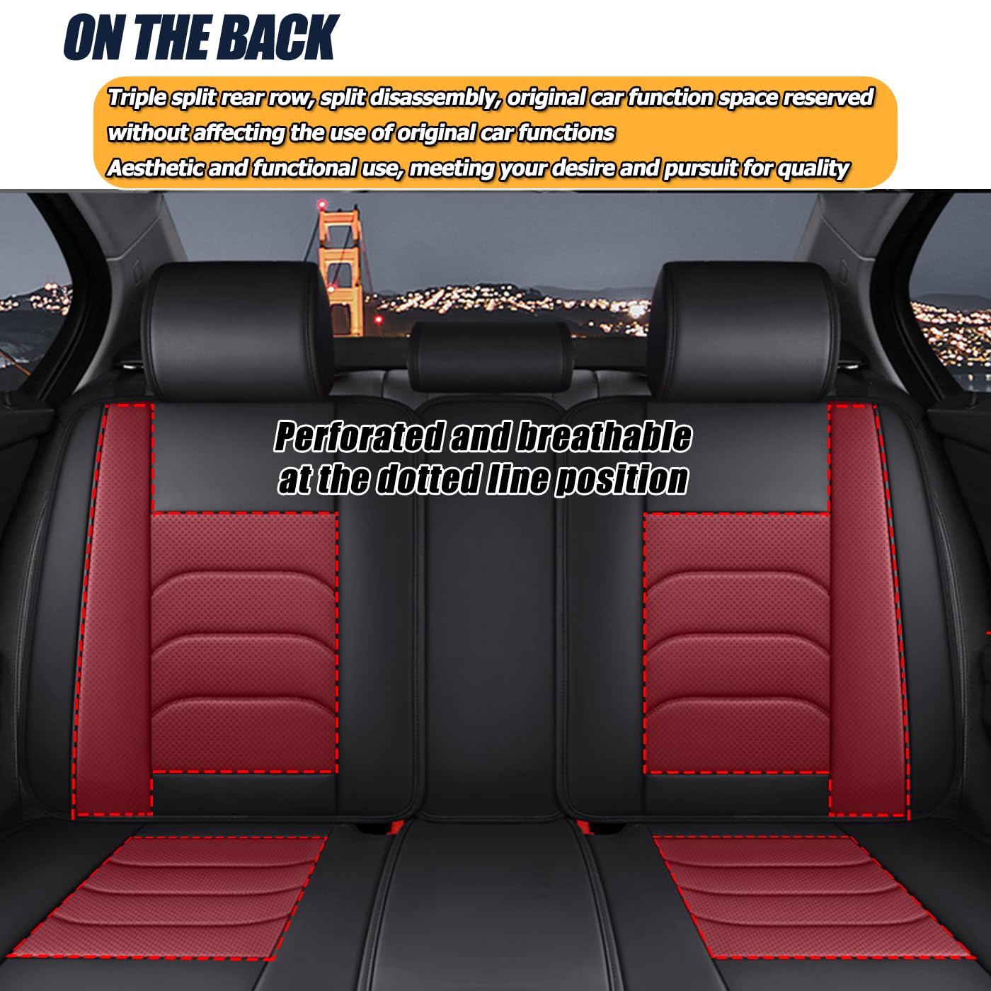 Universal 5-Seat Car Seat Covers - Premium Nappa Leather, Super Breathable & All-Season Use with 3D Foam Back Support & Storage Bags (Black/Red) - Perfect for SUVs, Sedans & Family Road Trips