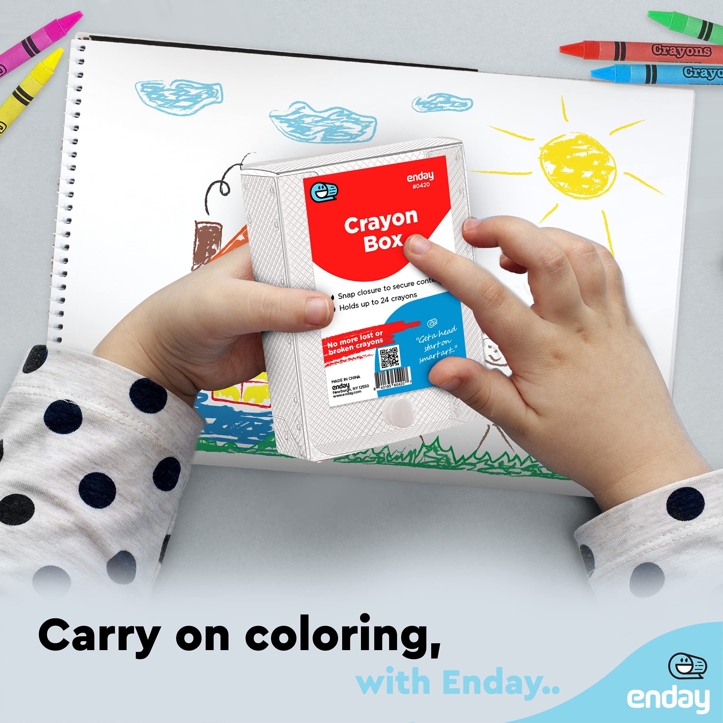 Enday Clear Crayon Storage Box - Kids Art Supply Organizer with Snap Closure for Home & School Use