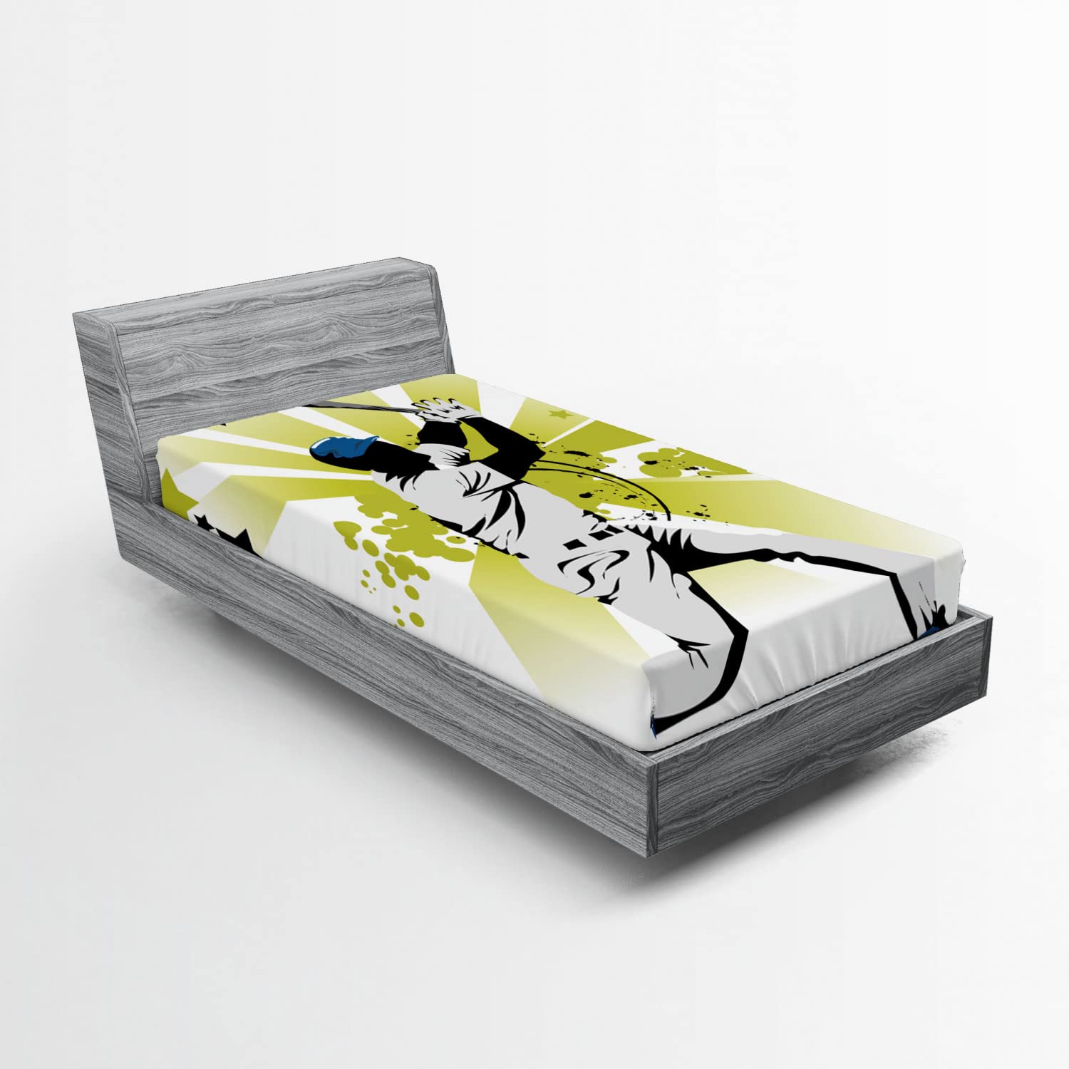 Ambesonne Baseball Fitted Sheet - Twin XL Size, White & Green - Deep Pocket All-Round Elastic Bed Cover with Pitcher Graphic | Perfect for Baseball Fans, Dorm Rooms & Sports-Themed Bedrooms