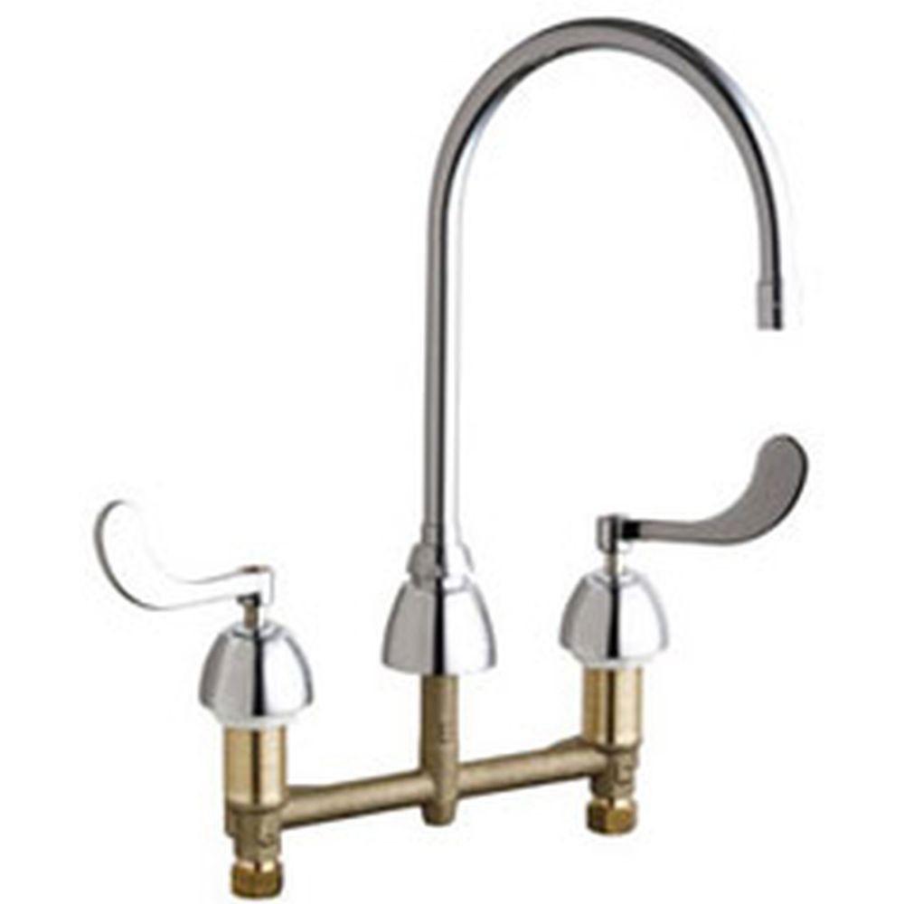 Chicago Faucets 8 Inch Widespread 2-Handle High Arc Bathroom Sink Faucet in Chrome - 8 Inch Rigid/Swing Gooseneck Spout (Model 638004) - Perfect for Modern Bathroom Vanities and Guest Baths