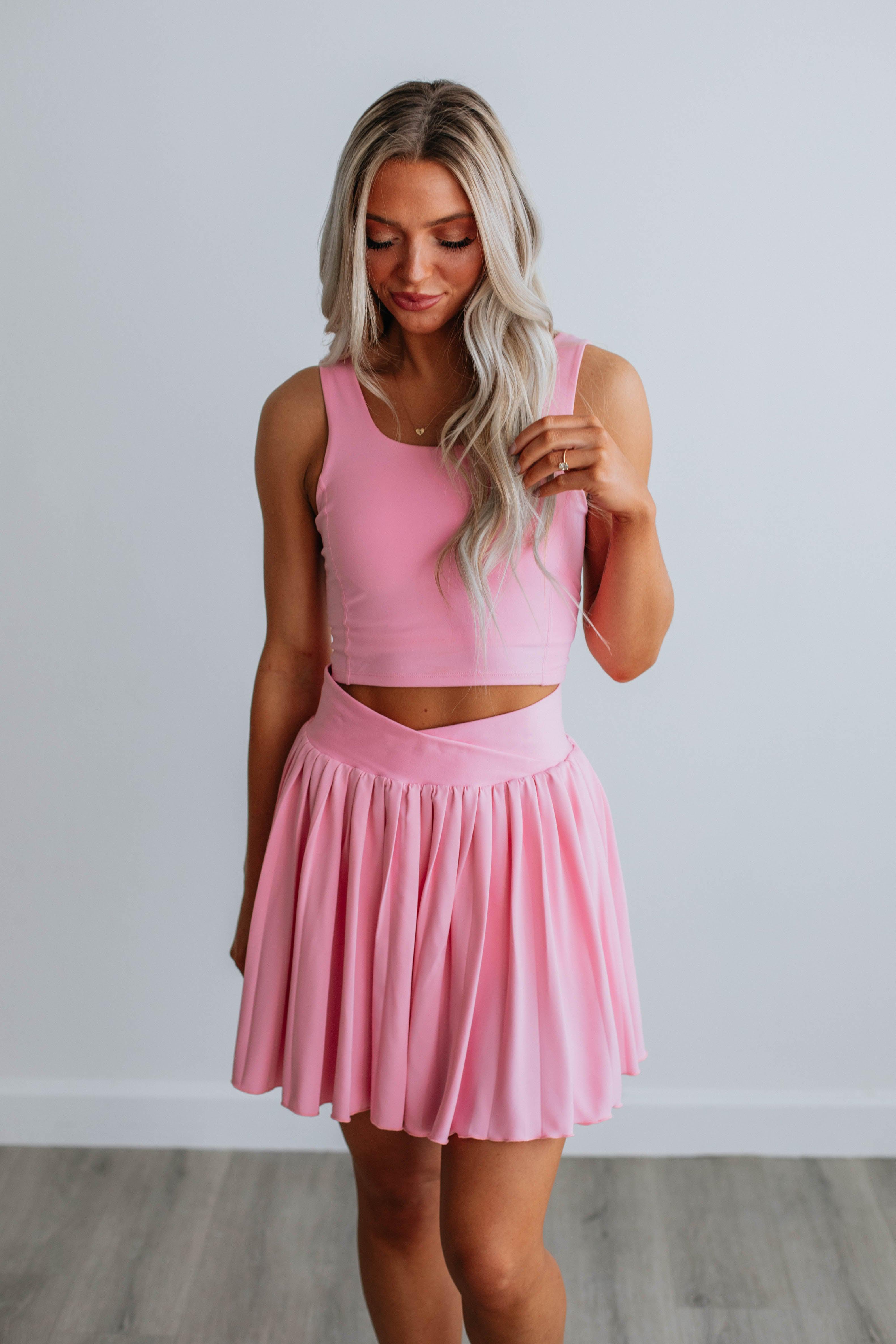 Alicia Active Skirt - High Waist Workout Skirt for Women, Bubblegum Pink, Yoga Running Tennis Skirt - Perfect for Gym, Fitness & Casual Wear