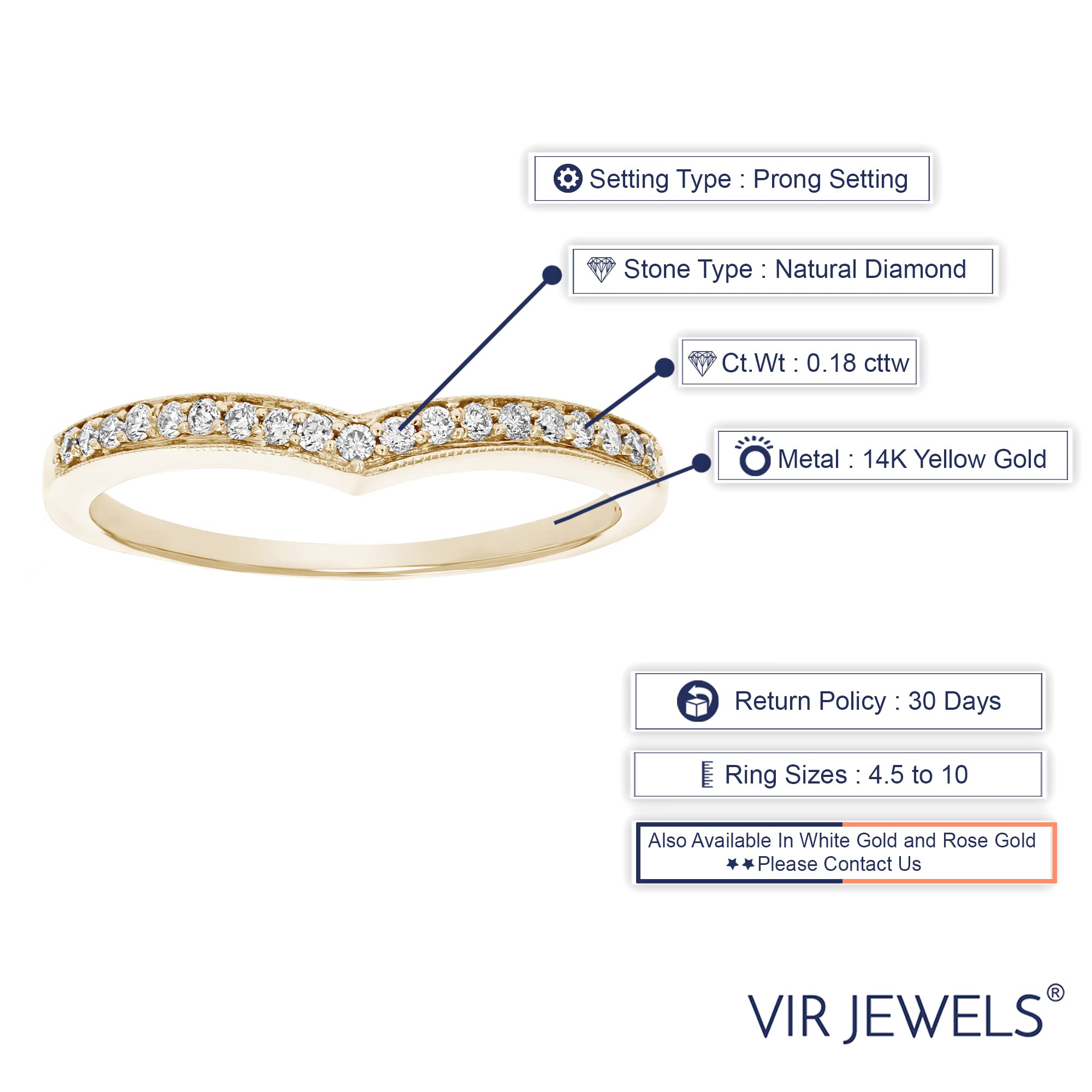 0.18cttw to 1cttw V-Shaped Round Diamond Wedding Band for Women - 14K Gold Milgrain Engagement Ring, Size 4.5-10 - Perfect for Anniversaries, Proposals & Bridal Jewelry Sets