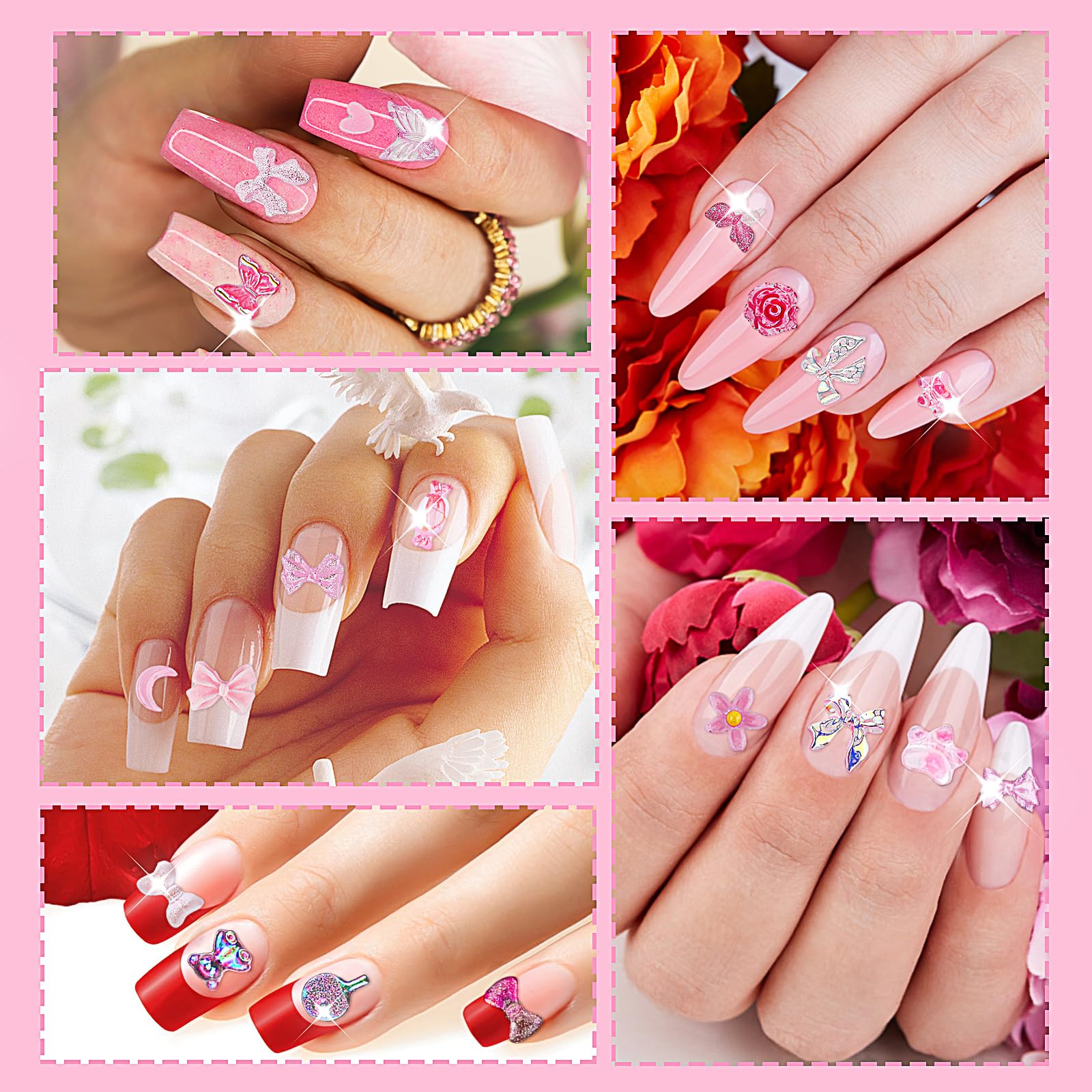 200 Pcs 3D Nail Charms Set - Rose, Bow, Flower & Heart Shaped Nail Art Accessories for DIY Nail Decoration | Perfect for Nail Salons, Home Manicures, Parties & Gift Giving