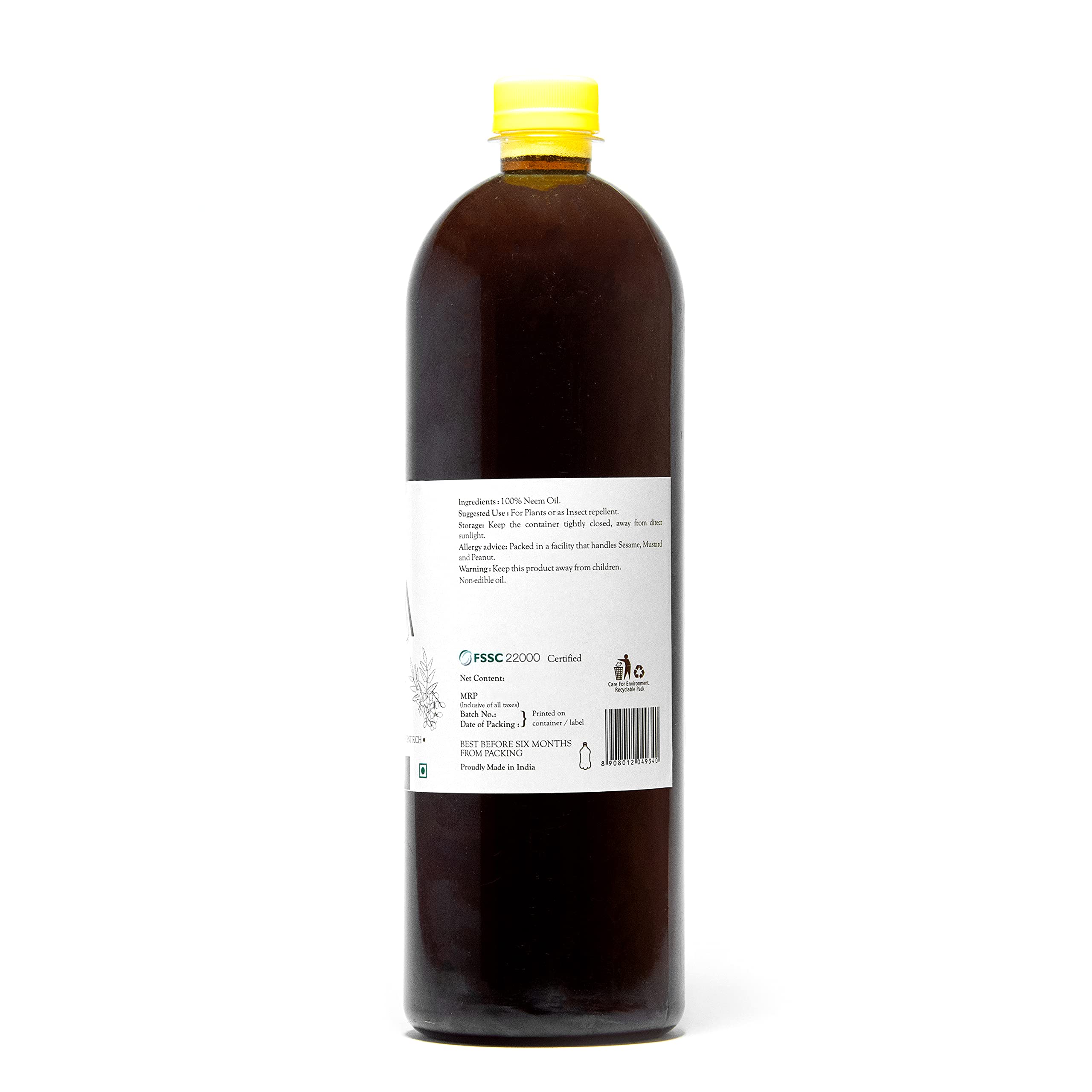 100% Pure Cold Pressed Neem Oil (1 Liter) - Unrefined Natural Neem Oil for Skin & Hair Care | Paraben-Free, Hexane-Free, No Mineral Oil or Preservatives | Organic Body Massage Oil & Natural Disinfectant | Perfect for Acne Treatment, Hair Growth & Home Remedies