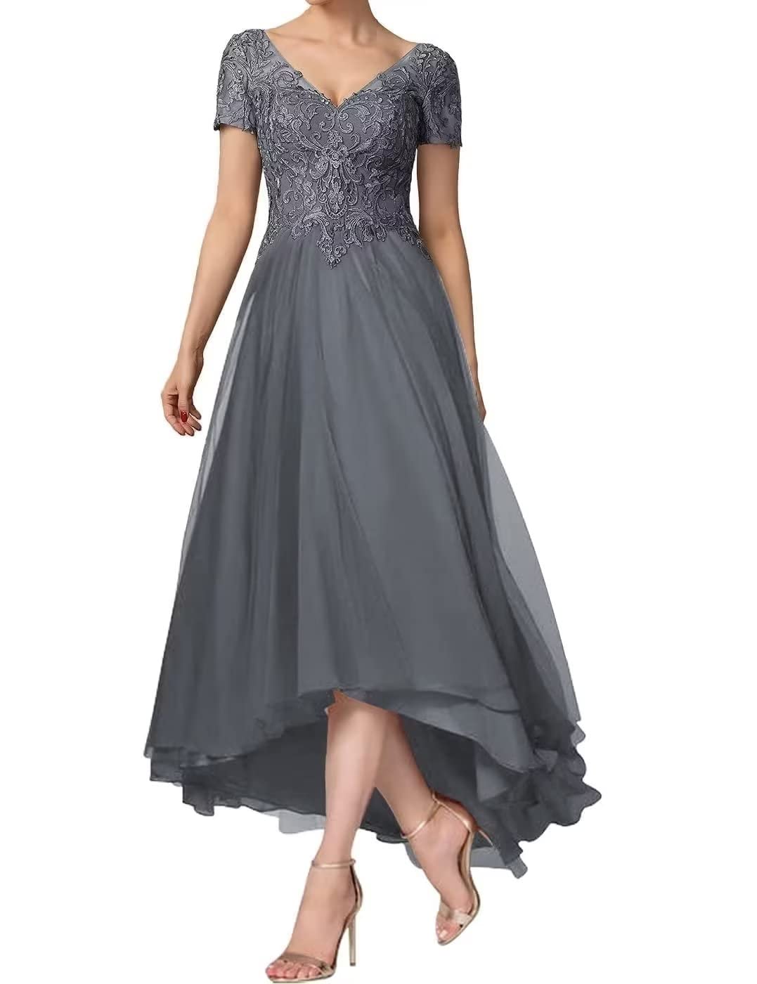 Elegant Lace Applique Mother of The Bride Dress - Chiffon V-Neck A-Line Evening Gown for Wedding Guest, Formal Occasions & Special Events