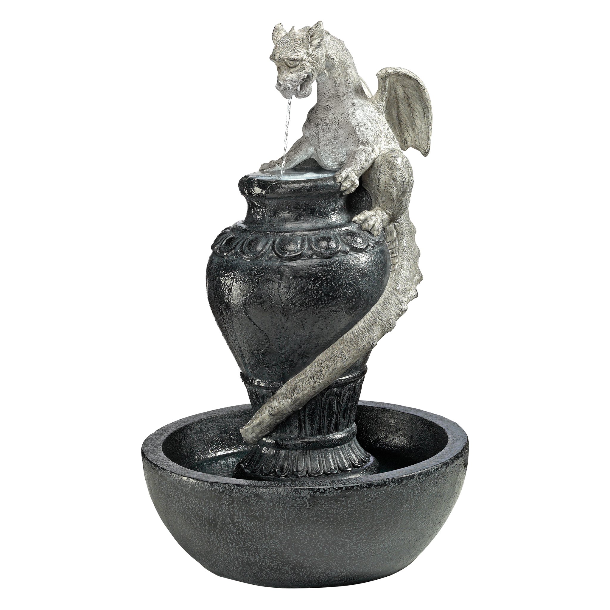 Design Toscano LED Illuminated Viper Dragon Water Fountain - Outdoor Garden Decor with Greystone Finish | Perfect for Patio, Backyard, and Landscape Accent
