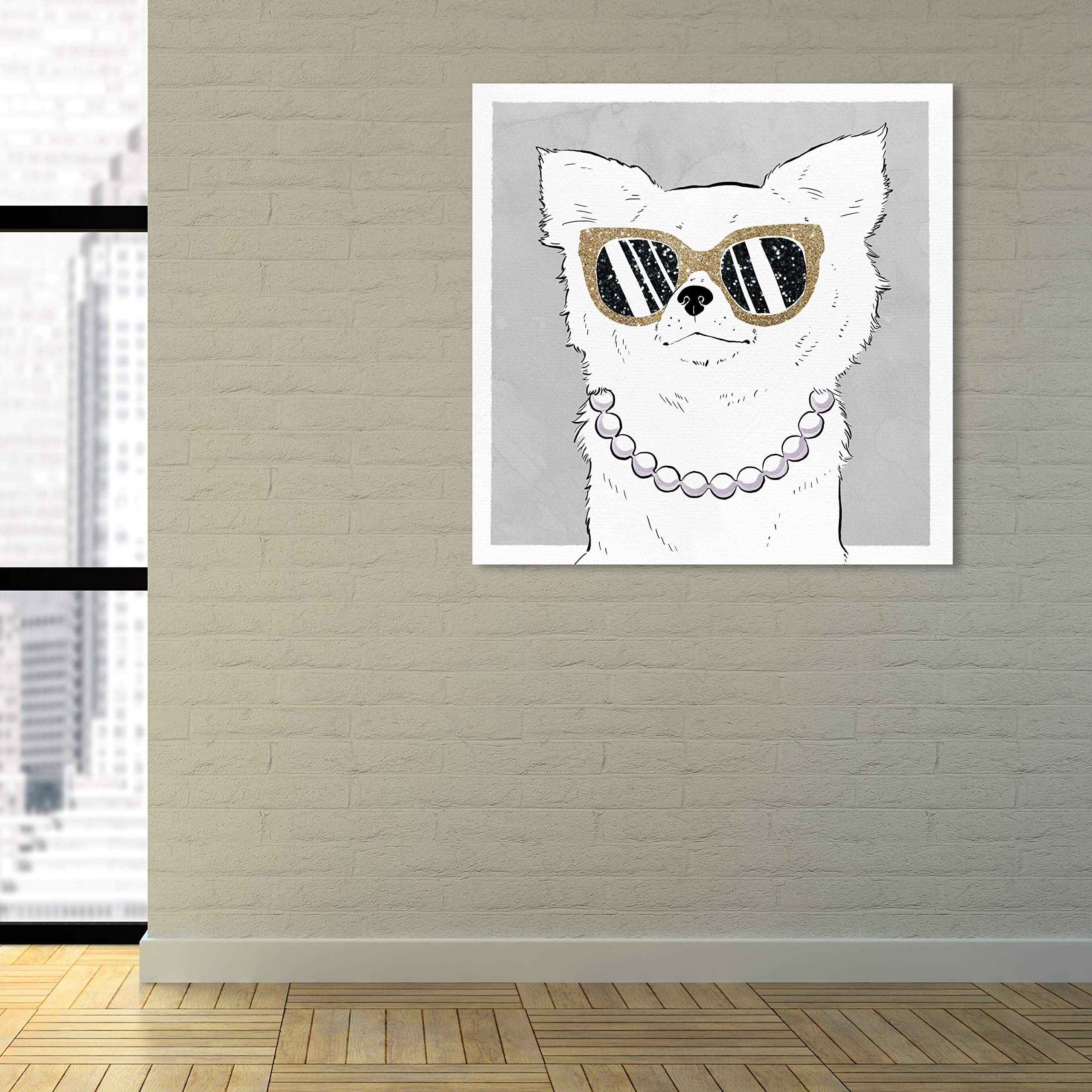 Glamorous Pup Wall Art Canvas Print - 30x30 Inches Gold & White Animal Home Decor by Oliver Gal Artist Co. - Perfect for Living Room, Bedroom & Office Decor