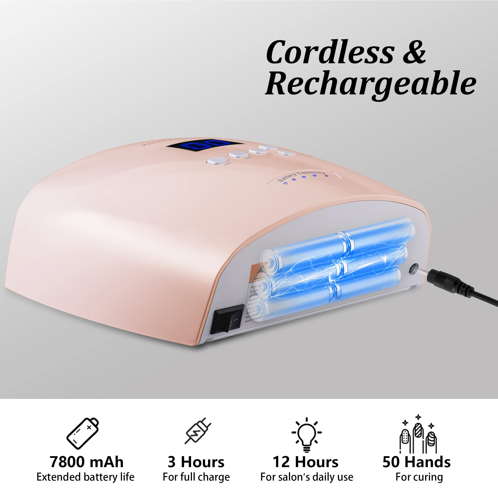 **66W Rechargeable UV LED Nail Lamp - Professional Cordless Gel Polish Dryer for Salon & Home Use, Portable Pink Nail Light for Manicures & Pedicures | Perfect for Travel & DIY Nail Art**