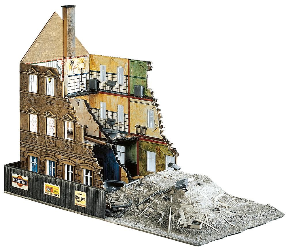 Faller 130466 HO Scale Townhouse & Demolition Building Kit - Realistic Model Train Accessory for Railroad Scenery & Diorama Displays