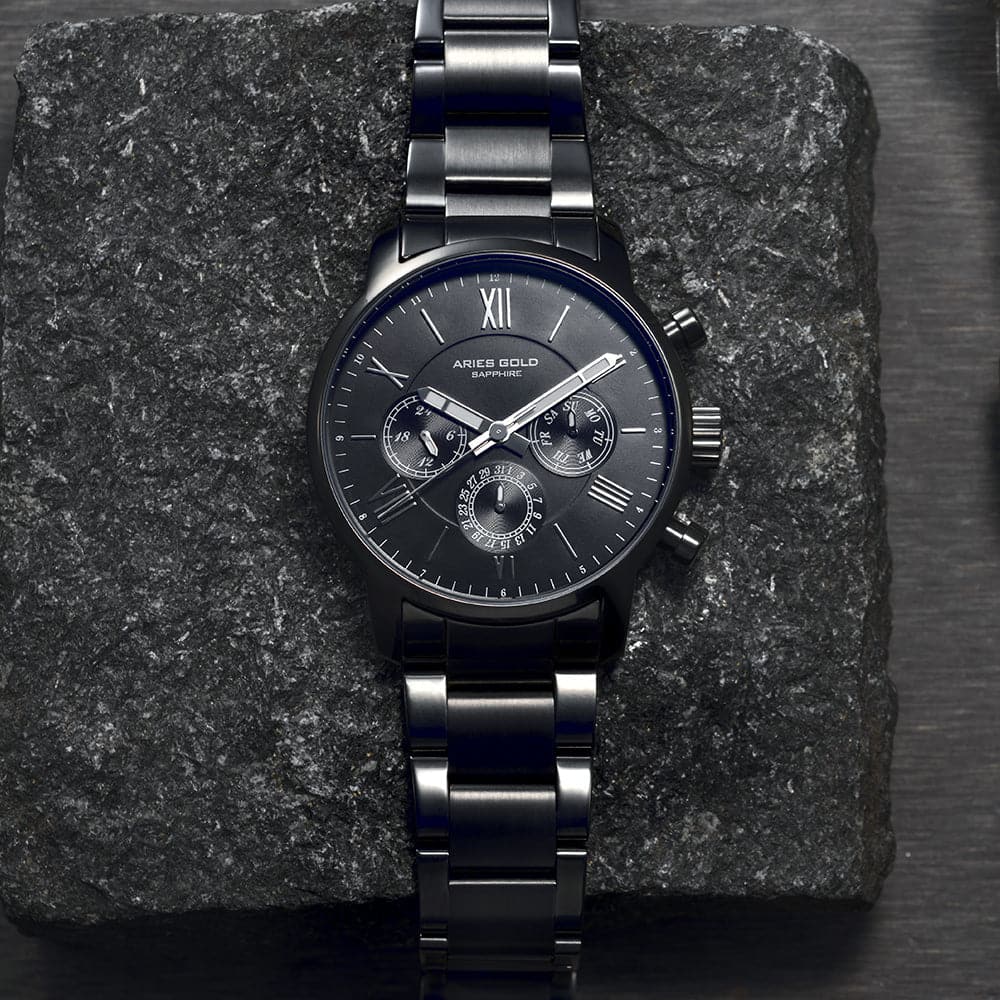 ARIES GOLD URBAN ETERNAL G 103 & B 103 Black Couple Watches - Luxury Matching Timepieces for Anniversary Gifts & Romantic Date Nights