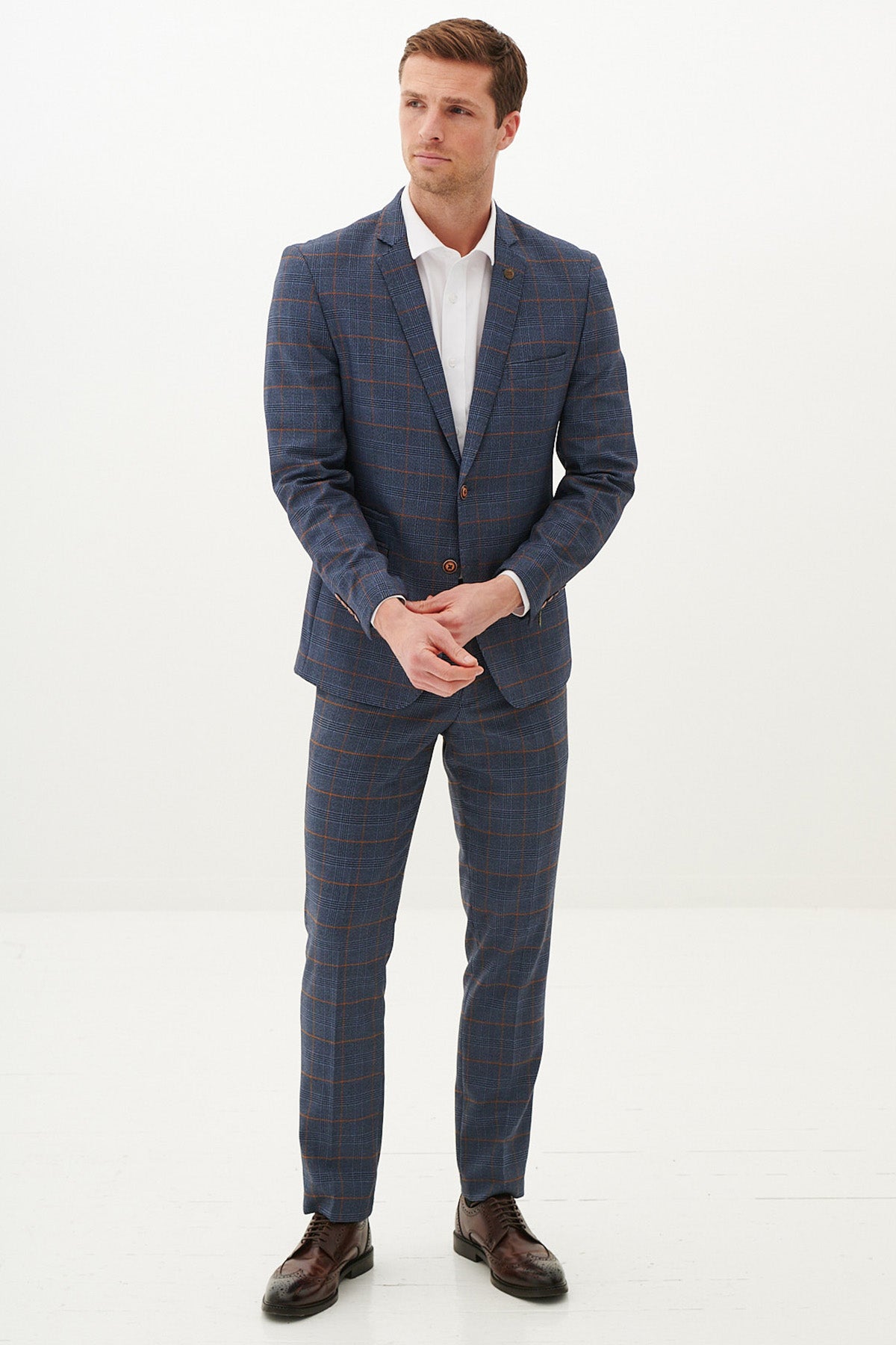 JENSON Women's Sky Blue Checkered Two Piece Suit Set - Stylish Blazer & Skirt Outfit for Office, Party & Formal Events