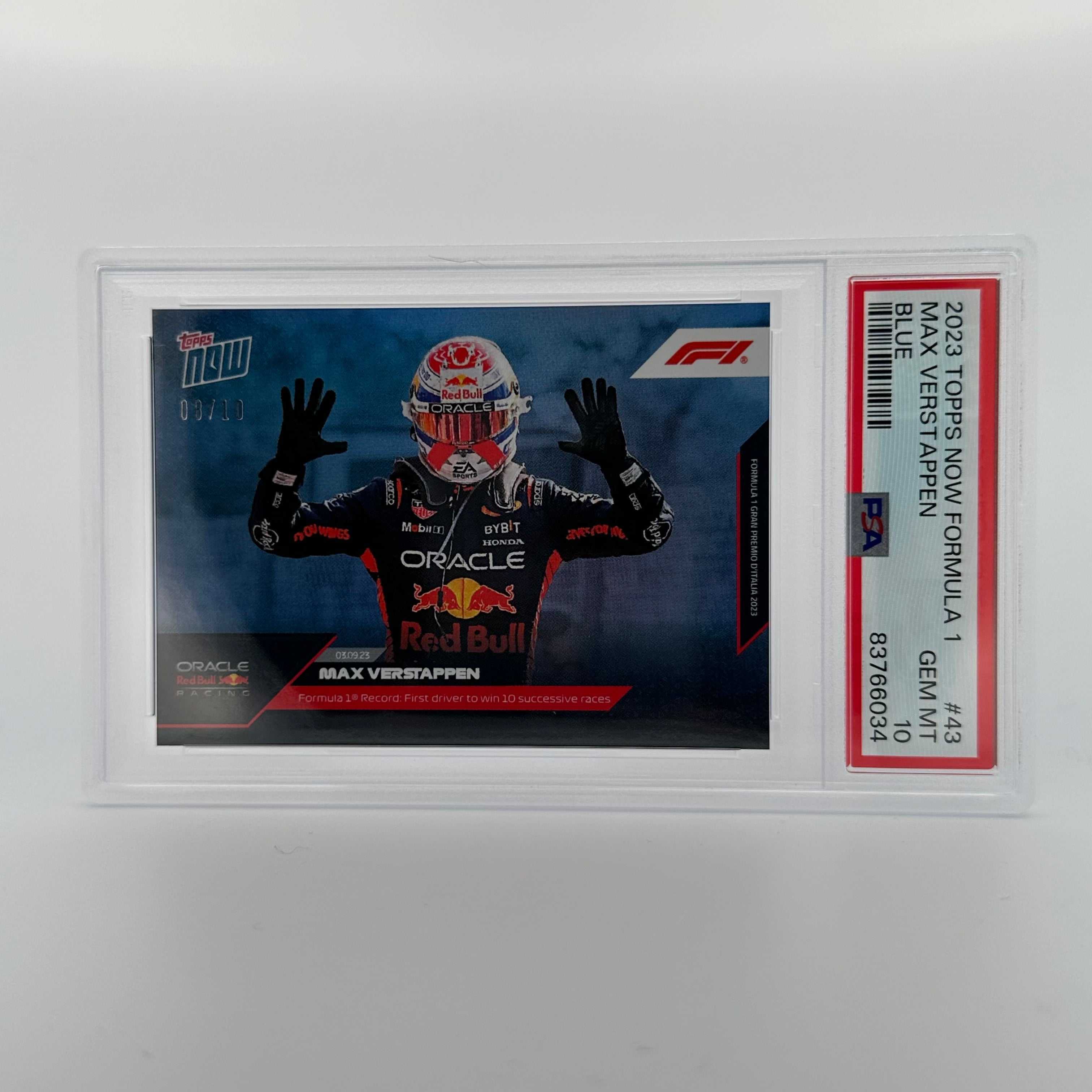 PSA 10 Graded 2008 Max Verstappen #43 Blue Parallel 2023 Topps Now Formula 1 Racing Card - Perfect for F1 Collectors and Sports Memorabilia Displays