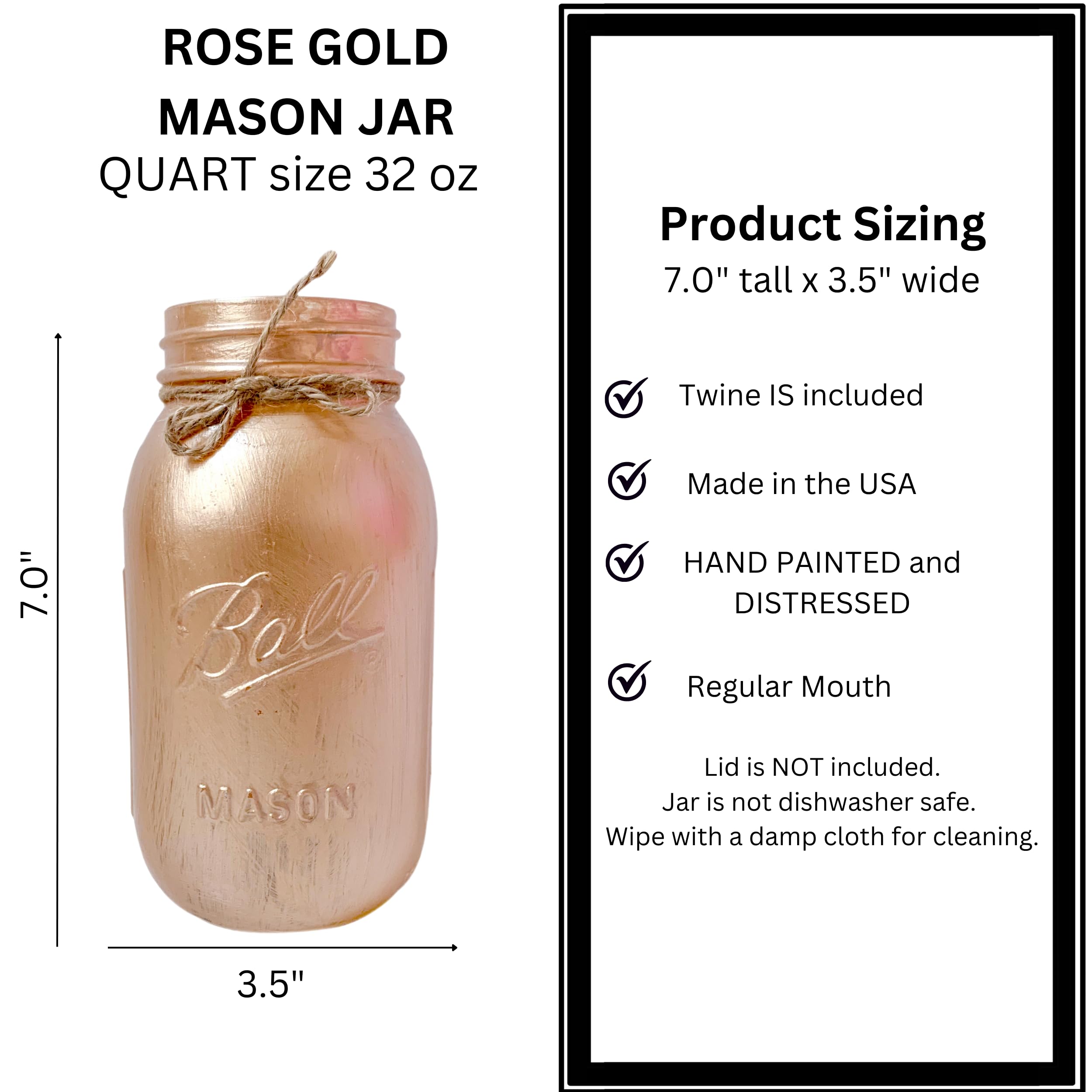 Rose Gold Mason Jars Centerpieces - 32oz Painted Quart Jars for Wedding & Baby Shower Decor | Elegant Table Centerpieces for Bridal Showers, Baby Showers & Home Decor