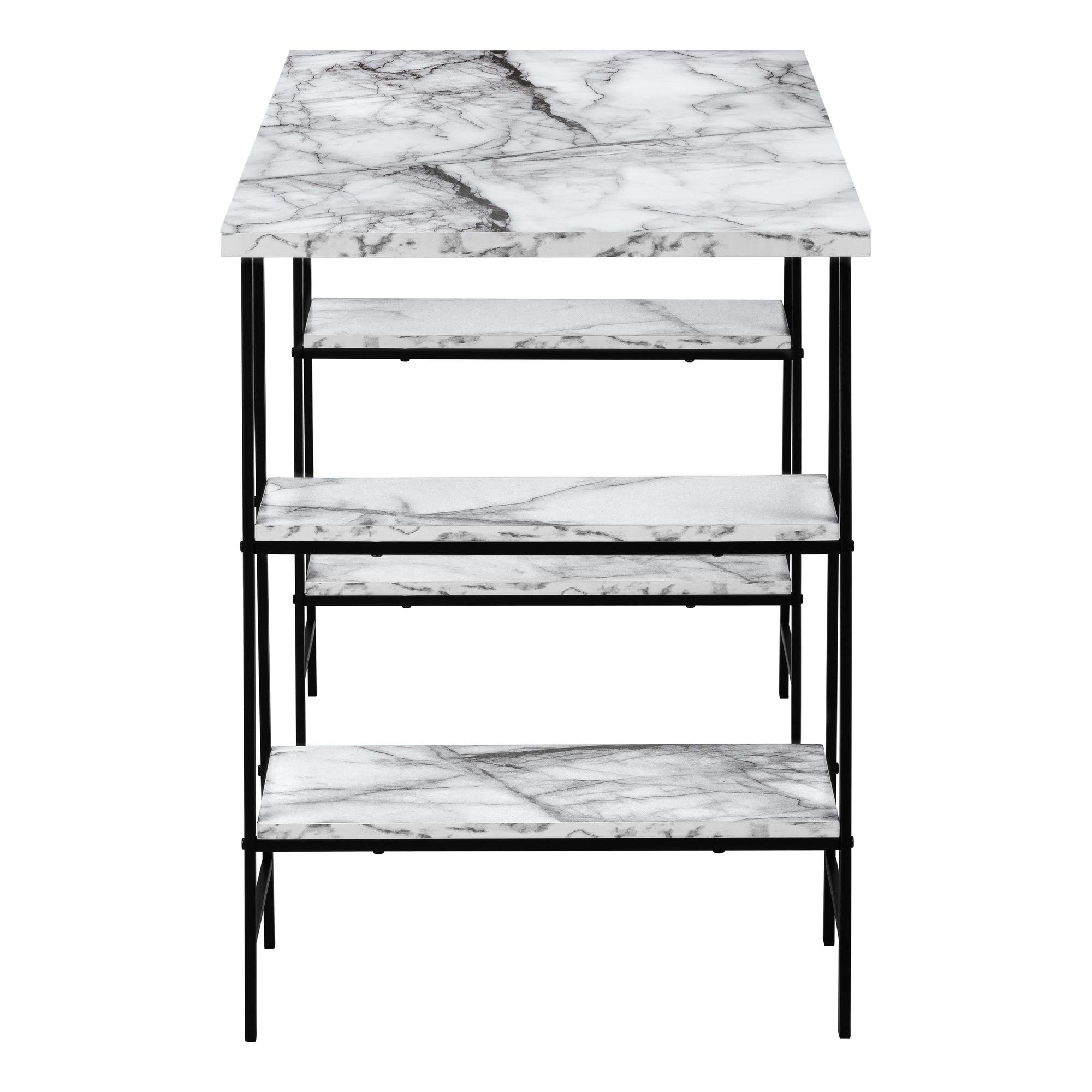 Monarch Specialties I 7527 48-Inch Modern Computer Desk with Storage Shelves - White Marble Look & Black Metal Frame - Home Office & Laptop Workstation for Contemporary Spaces