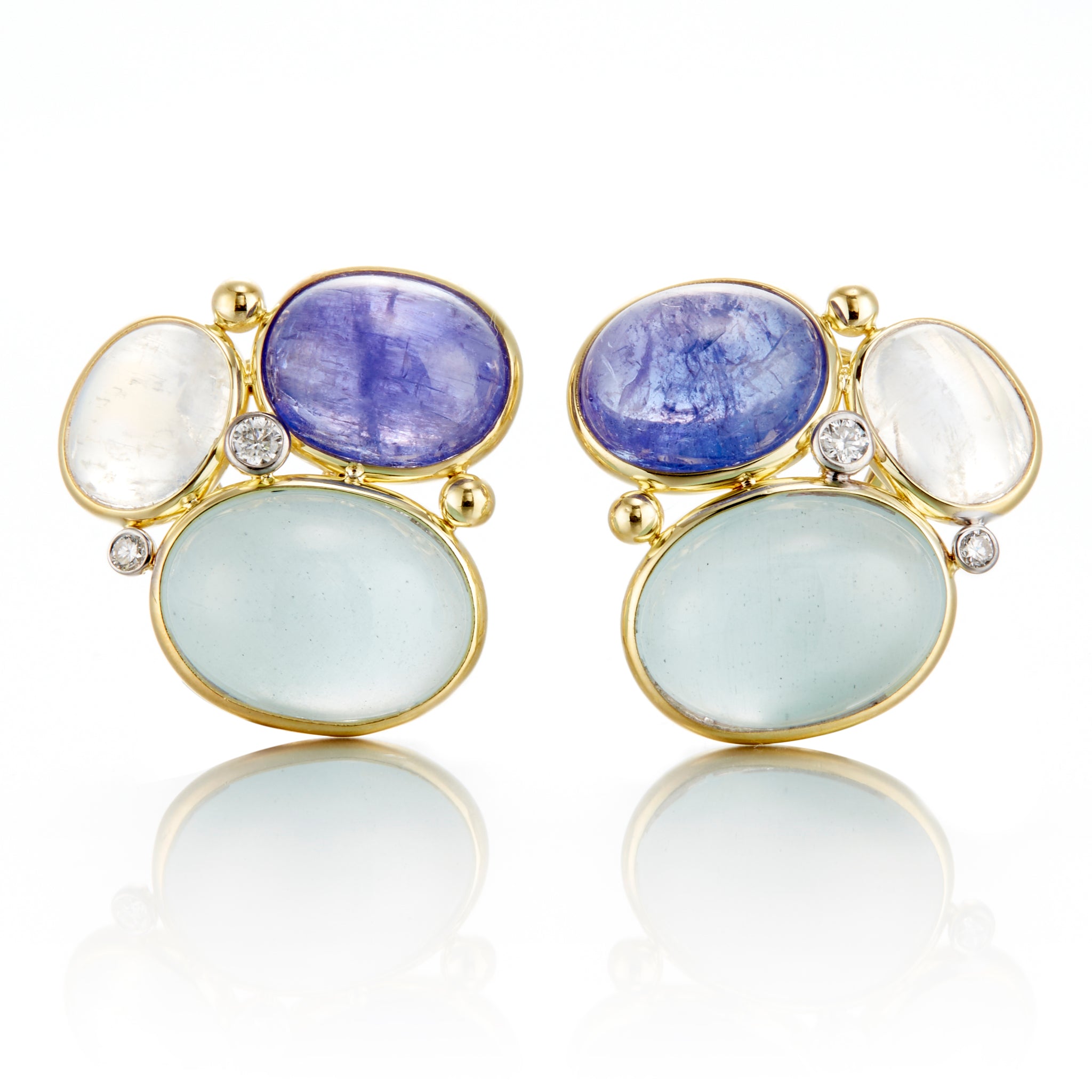 Moonstone Tanzanite Aquamarine Cluster Earrings for Women – Elegant Gemstone Jewelry for Parties, Weddings & Special Occasions