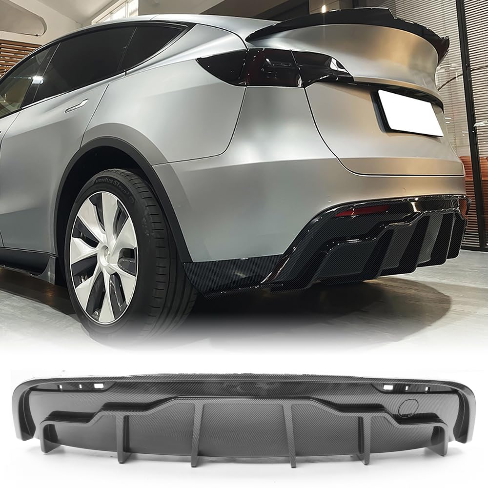 Carbon Fiber Rear Bumper Diffuser Lip for 2020-2024 Tesla Model Y - PP Material 3PCs Lower Valance Splitter Kit | Enhance Style & Aerodynamics for Sporty Look
