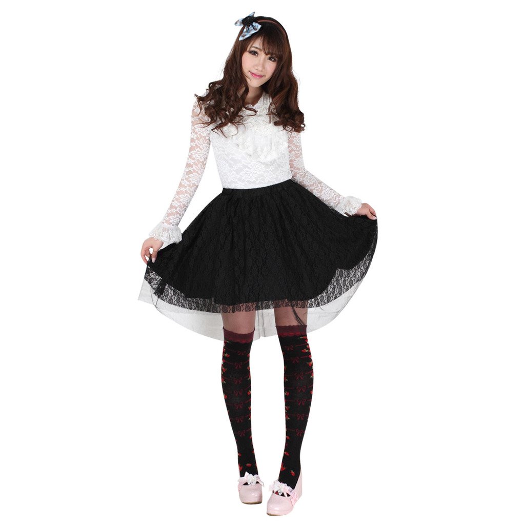 Hugme Black Polyester Lace Rose Lolita Skirt - Elegant Gothic Fashion for Cosplay, Tea Parties & Vintage Style Outfits