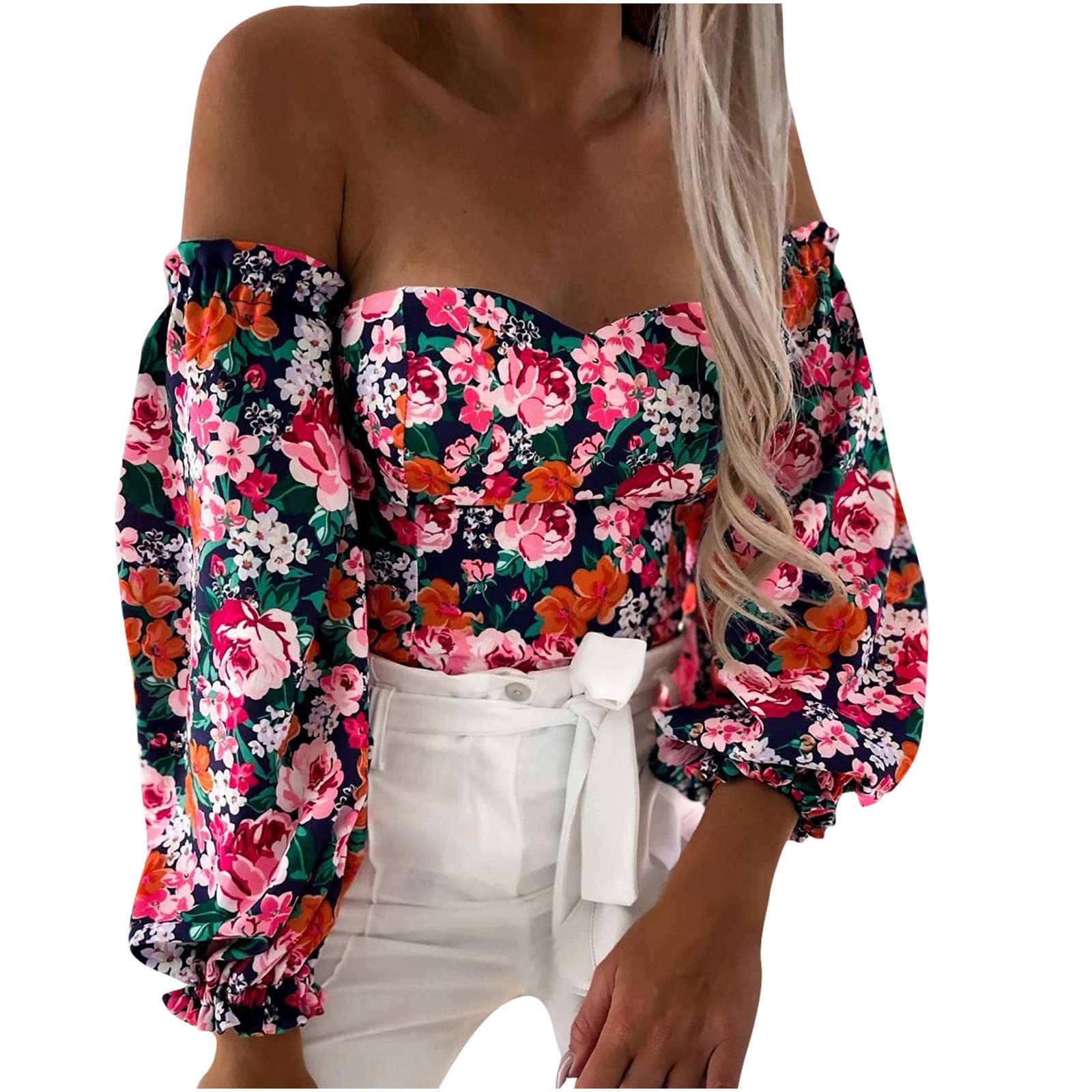 Trendy Women's Summer Tops - Sexy One Shoulder Wrap Blouse with Long Sleeves & Printed Design | Perfect for Beach Parties, Date Nights & Summer Vacations
