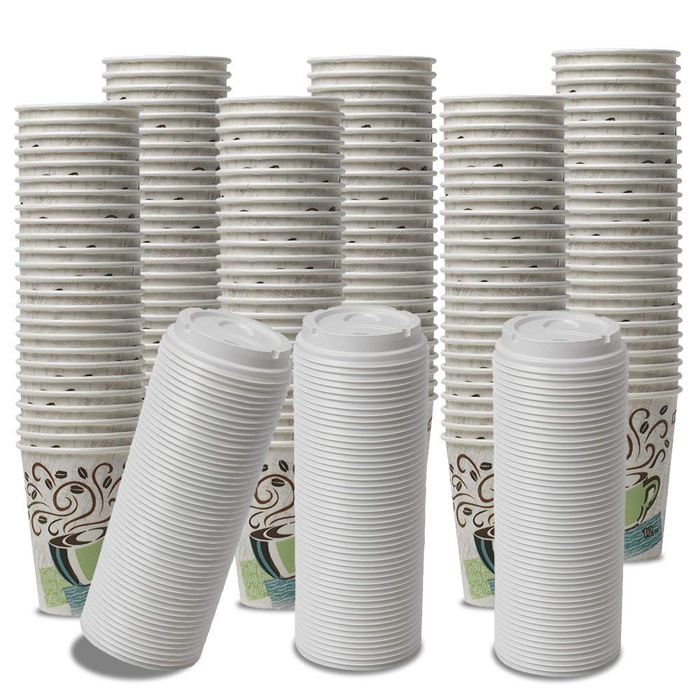 Dixie PerfecTouch WiseSize 12oz Insulated Coffee Cups with Lids - 150 Cups & 150 Lids (Set of 4) - Perfect for Office, Cafes & Takeout
