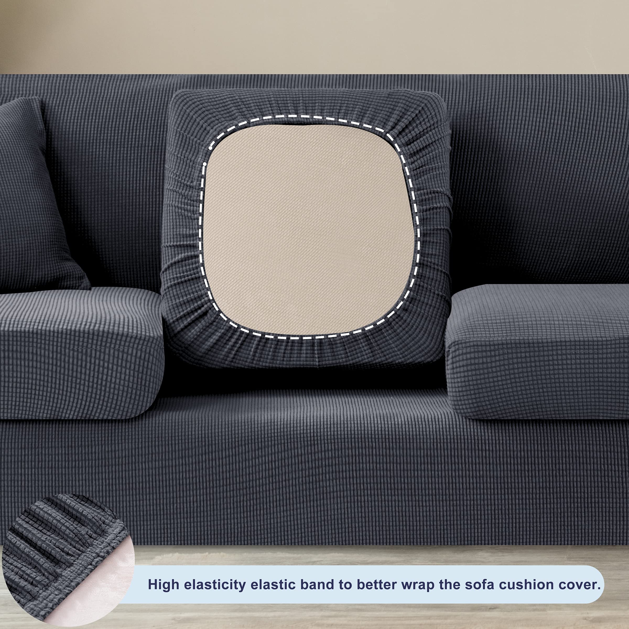 SUBRTEX Stretch Sofa Slipcover with Separate Cushion Covers - 1-Seater & 3-Seater Couch Protector for Pets & Kids (Small/Large, Gray) - Durable Furniture Cover for Living Room, Bedroom & Home Decor