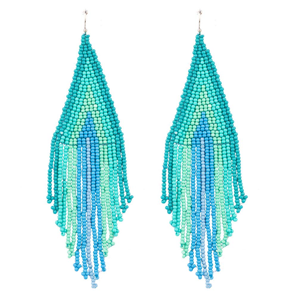 Luluping Long Beaded Dangle Earrings – Handmade Bohemian Seed Bead Tassel Drop Earrings for Women | Statement Fringe Jewelry for Parties, Weddings & Festivals