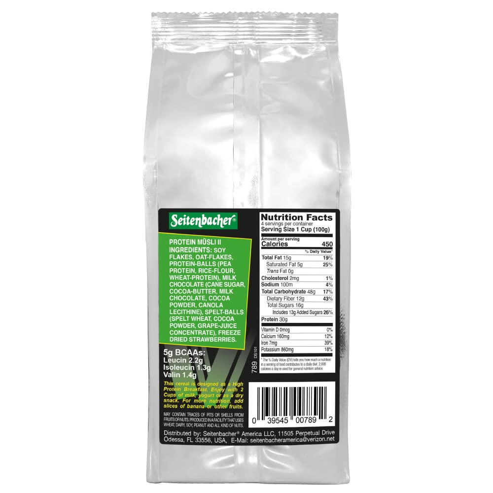 Seitenbacher Protein Muesli II Brown - High Protein Breakfast Cereal for Fitness & Weight Loss | Healthy Morning Meal & Post-Workout Snack