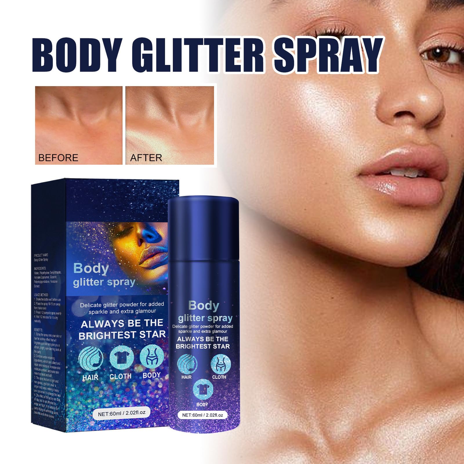 2 Pack Glitter Body Spray - Shimmer & Sparkle Makeup Highlighter for Hair, Face, Body & Clothes | Perfect for Parties, Festivals, Cosplay & Special Occasions