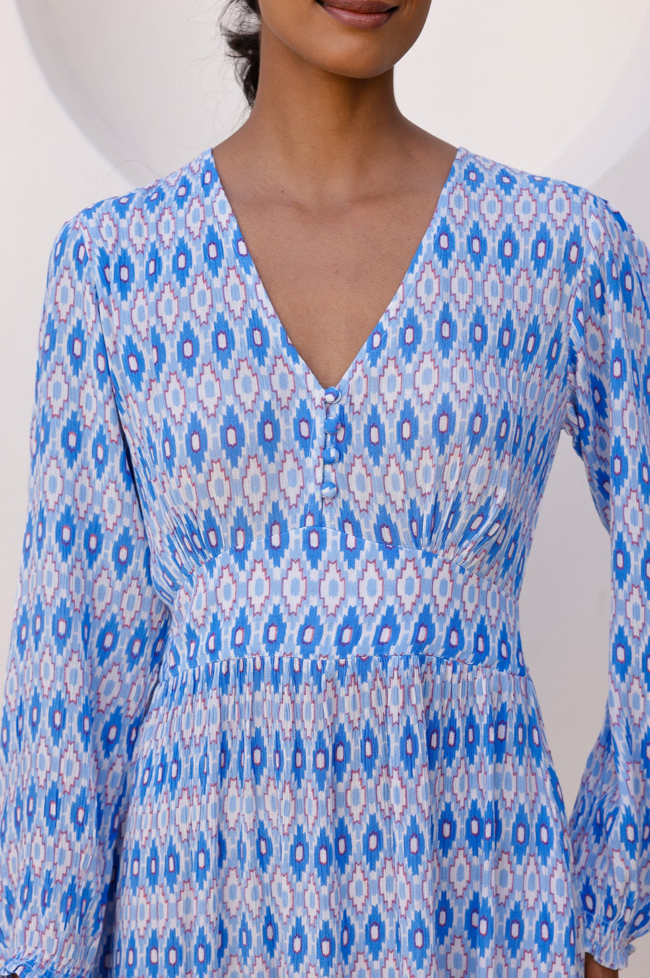 Camila Dress - Aztec Print Light Blue & Red Floral Maxi Dress for Women | Boho Chic Summer Dress for Beach, Vacation & Casual Wear