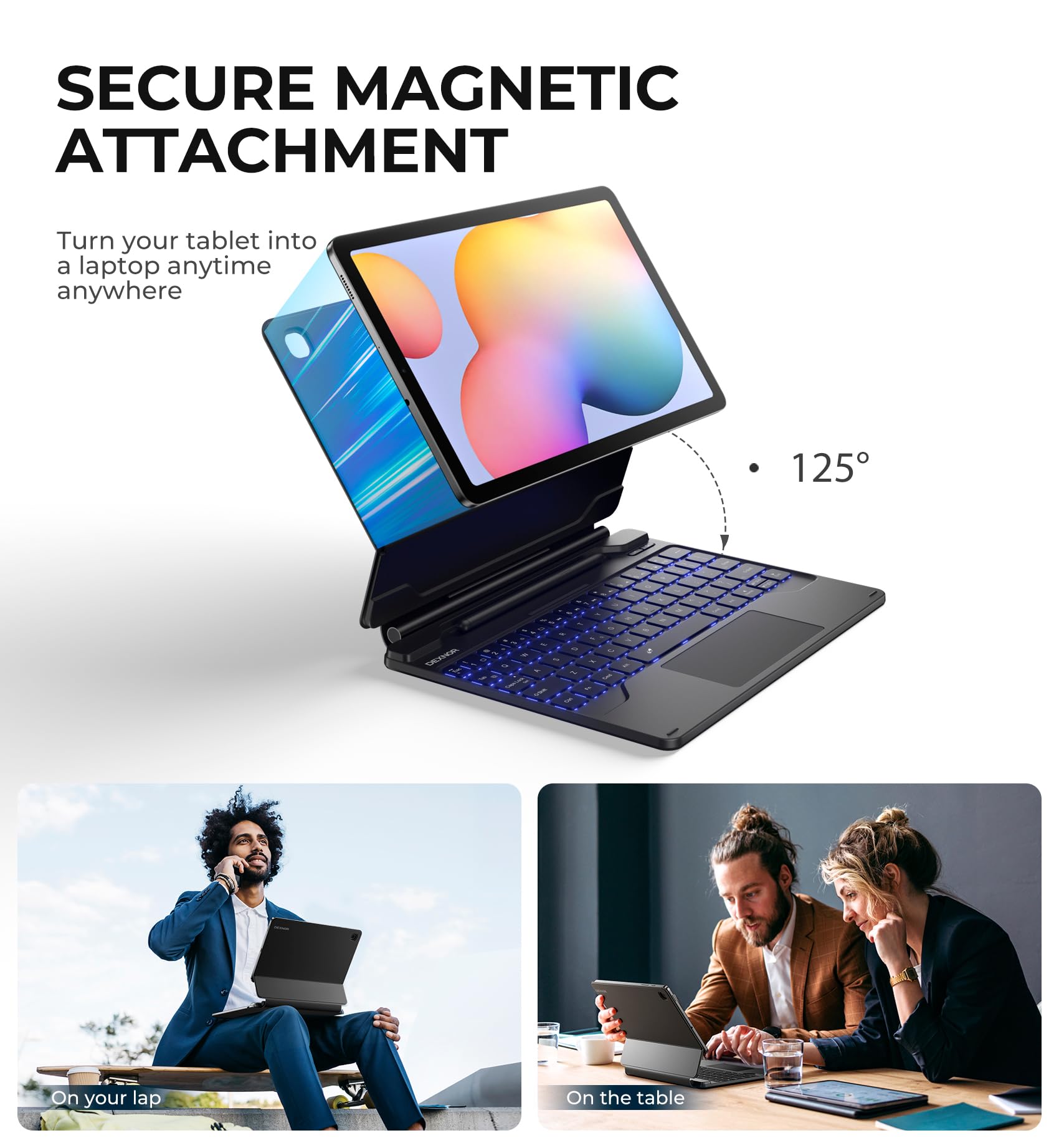 Dexnor Bluetooth Keyboard Case for Samsung Galaxy Tab S6 Lite 10.4 Inch (2020/2022/2024) - Backlit Keyboard with Multi-Touch Trackpad, Magnetic Floating Stand & S Pen Holder - Perfect for Work, Study & Travel - Black